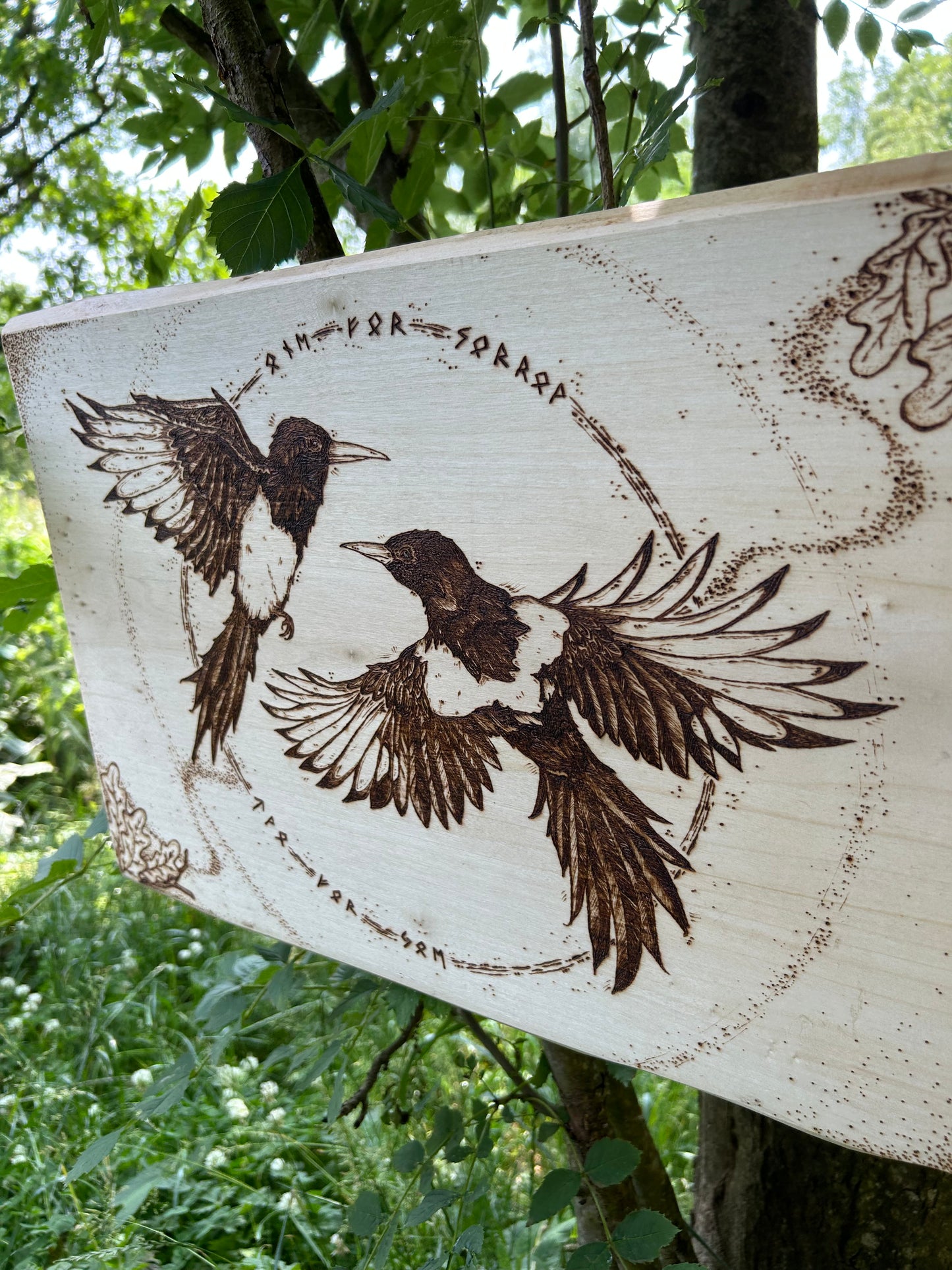 Two For Joy ~ Magpie Pyrography Wall Hanging