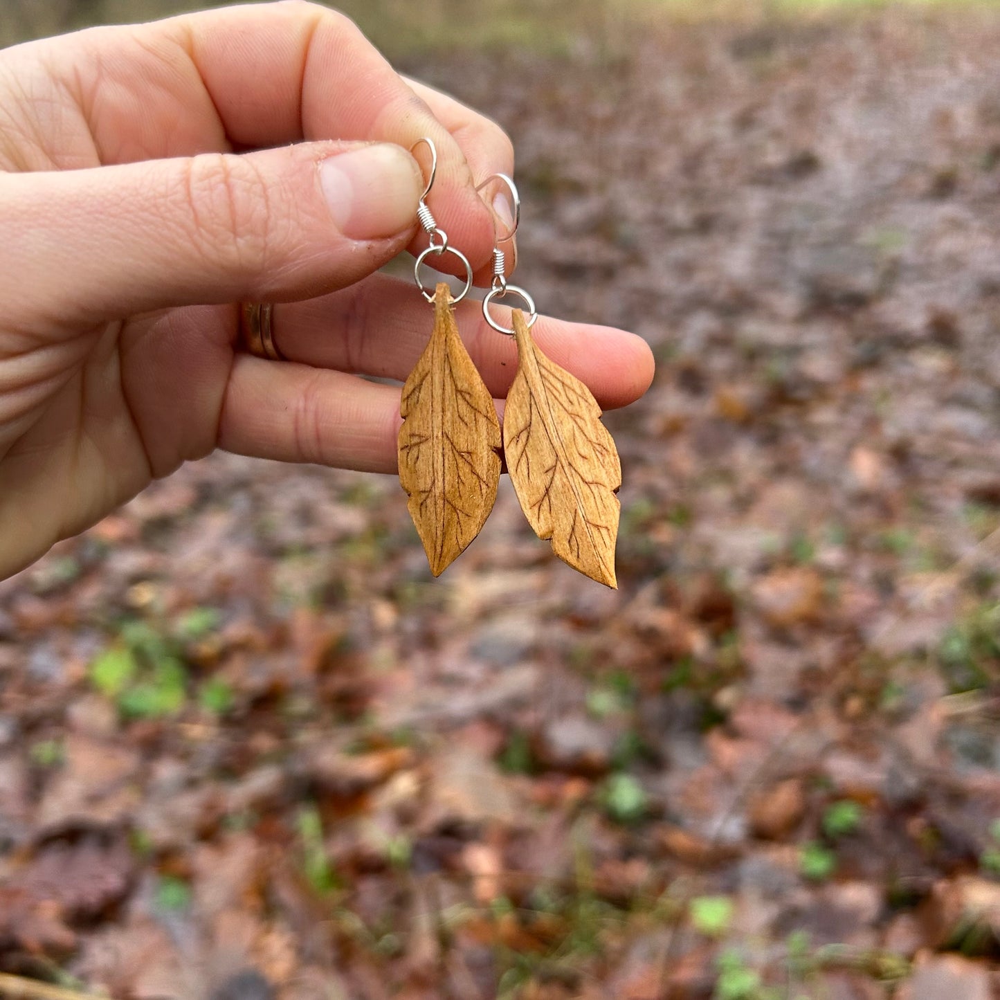 Leaf Earrings ~ Cherry Wood
