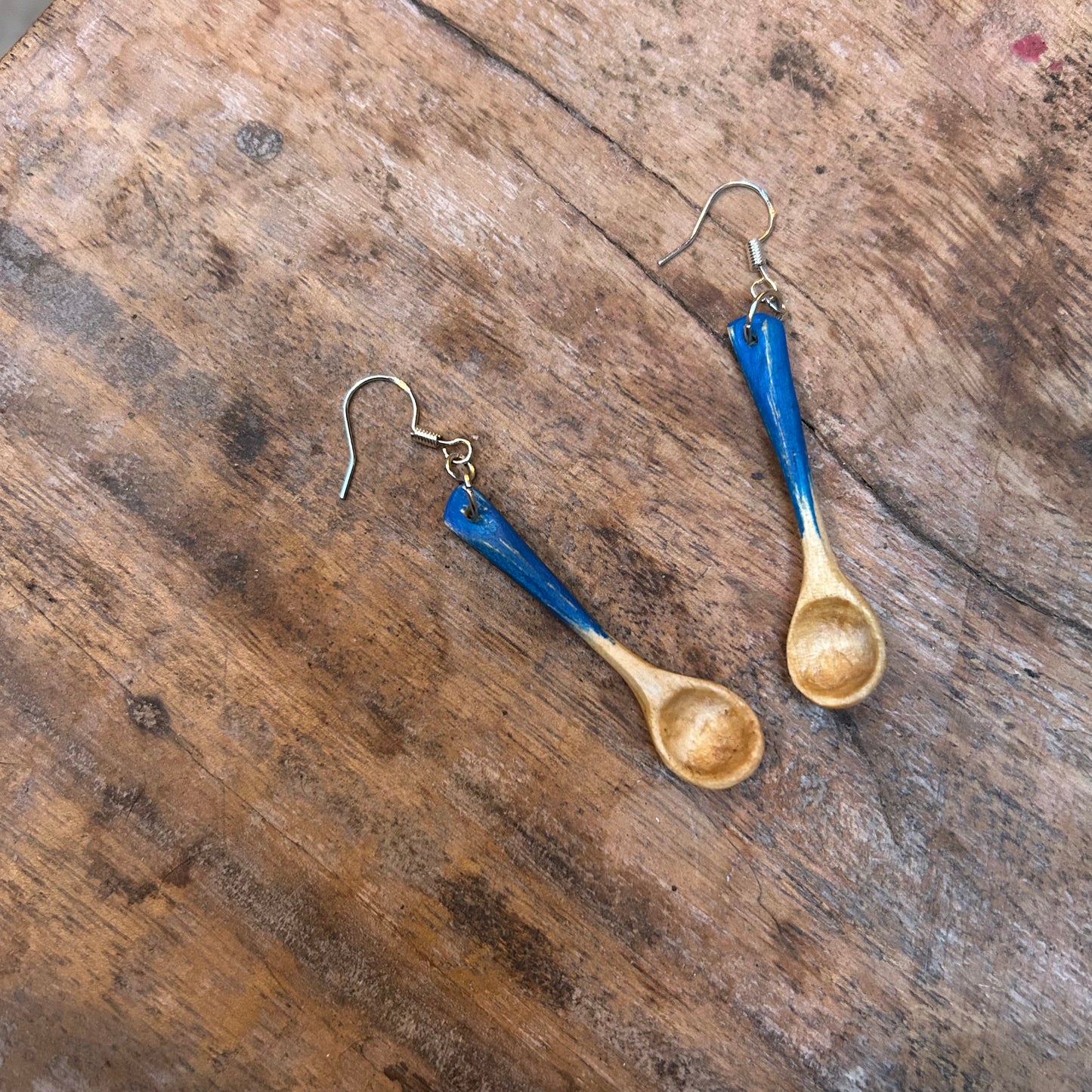 Tiny Spoon Earrings - Kingfisher Blue ~ Hazel Wood