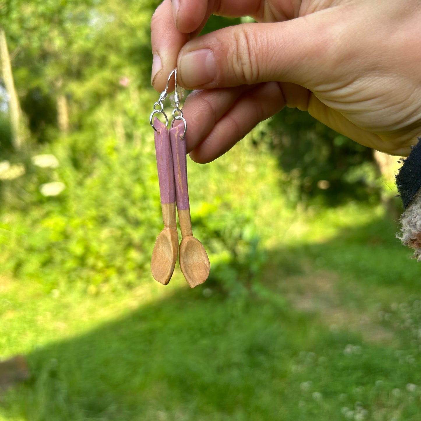 Tiny Spoon Earrings ~ Silver Birch (Pink)