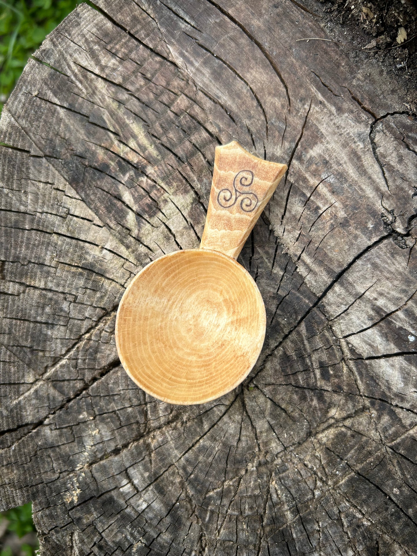 Celtic Caddy Spoon ~ Triskelion ~ Beech Wood