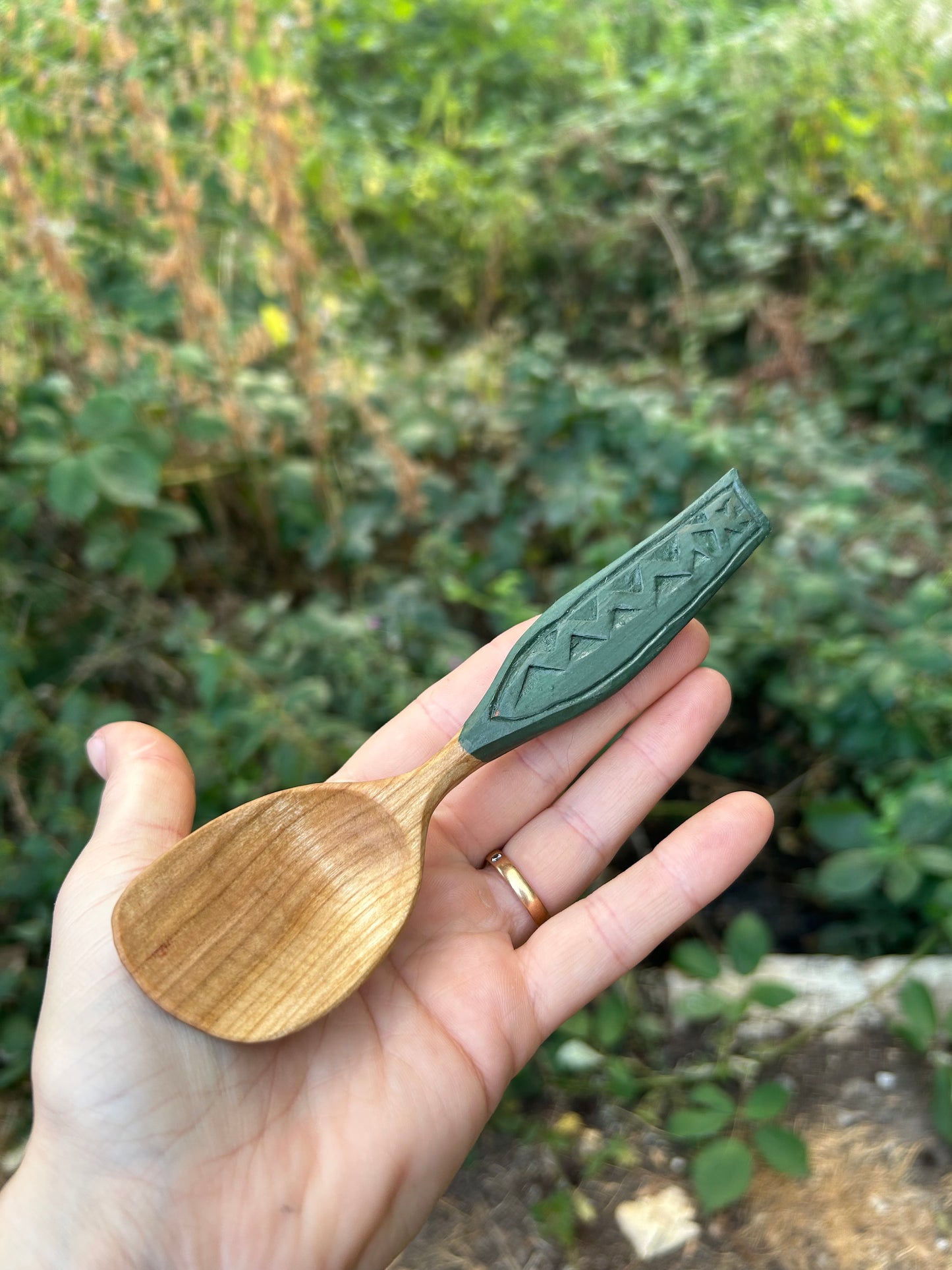 Deep Green ~ Eating Spoon ~ Cherry Wood