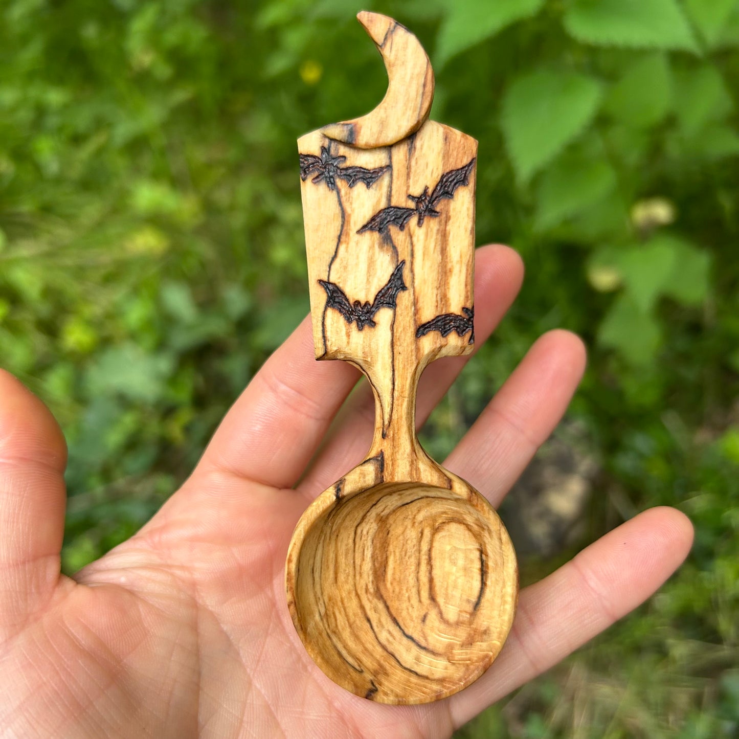 Bats Beneath The Moon ~ Coffee Scoop ~ Spalted Beech