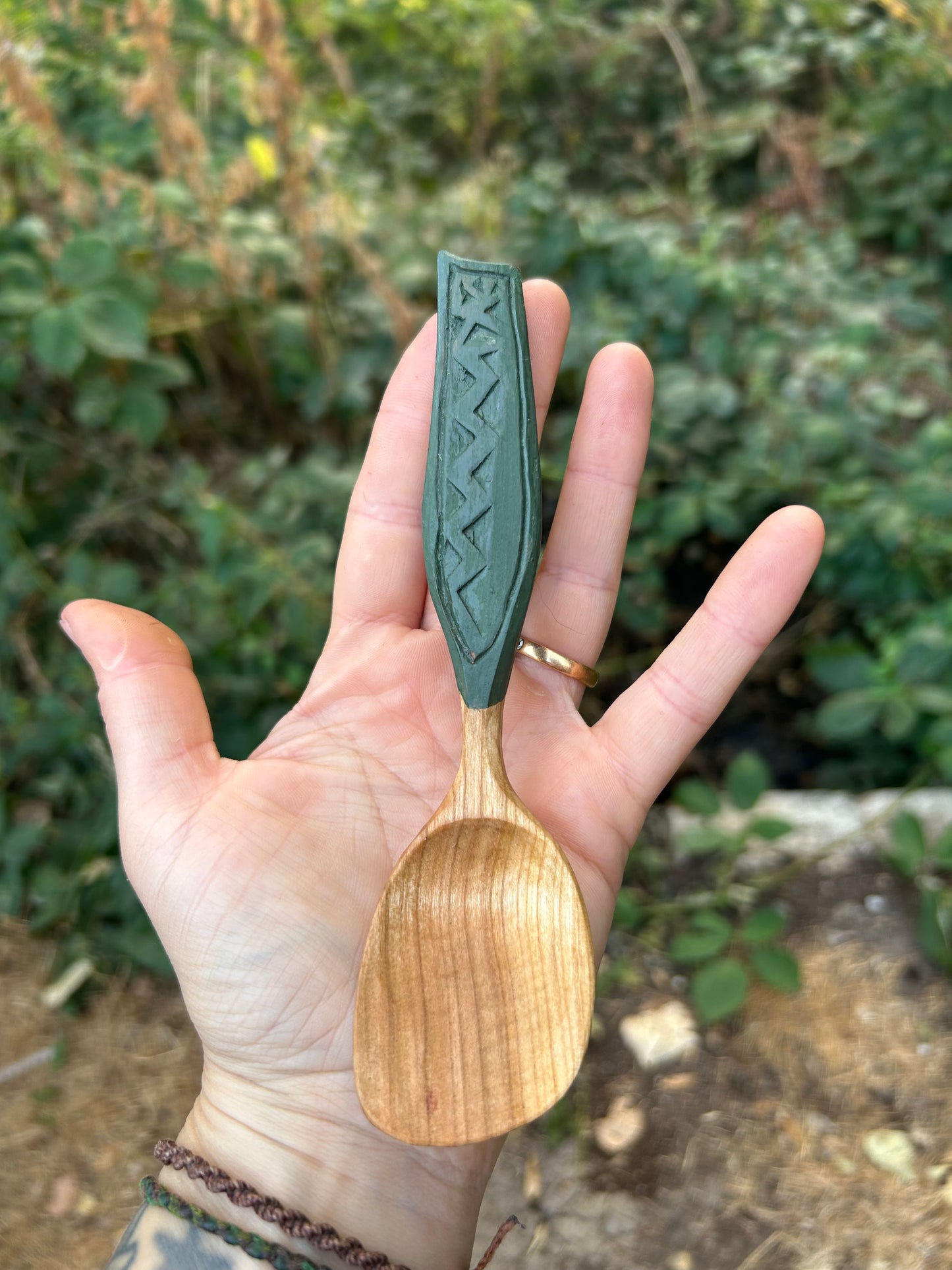 Deep Green ~ Eating Spoon ~ Cherry Wood