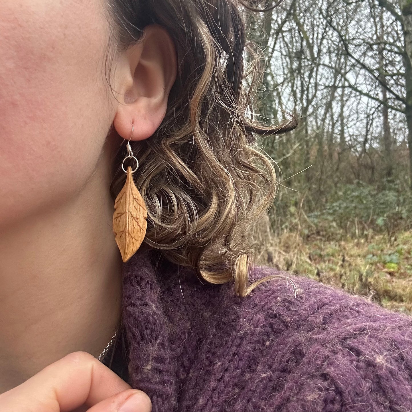Leaf Earrings ~ Cherry Wood