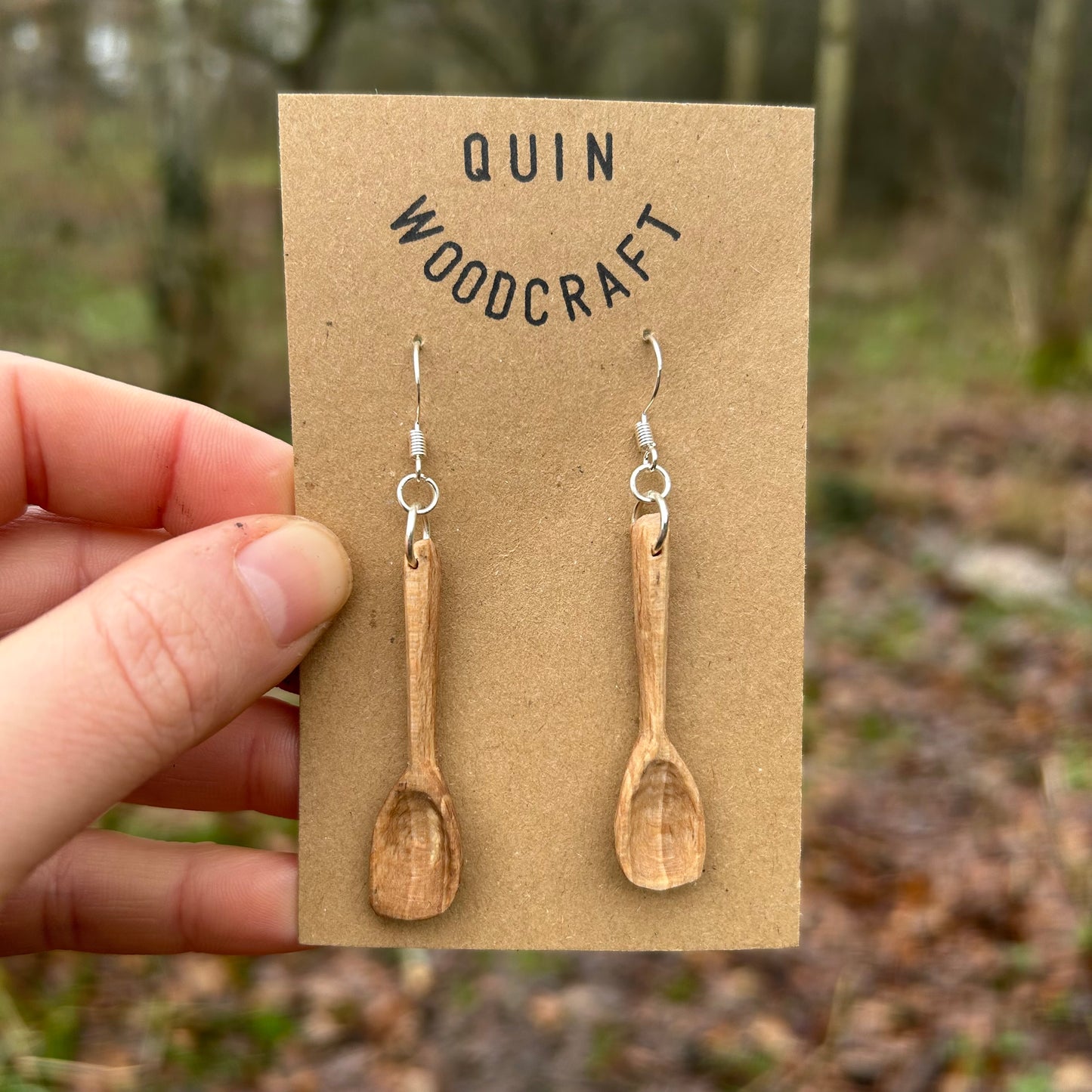 Tiny Spoon Earrings - Beech