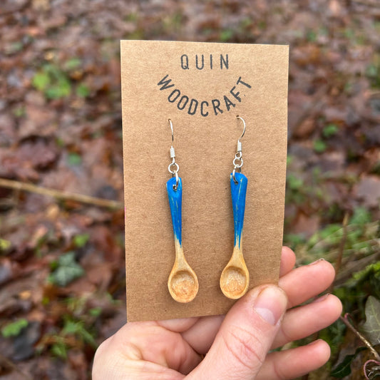 Tiny Spoon Earrings - Kingfisher Blue ~ Hazel Wood