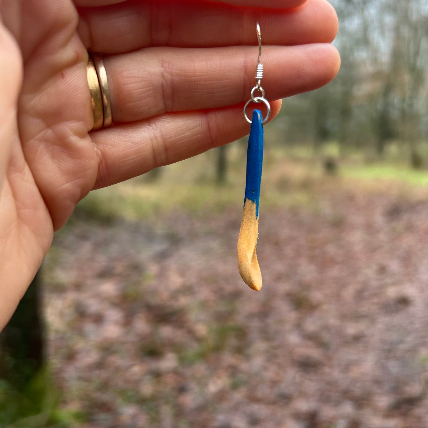 Tiny Spoon Earrings - Kingfisher Blue ~ Hazel Wood