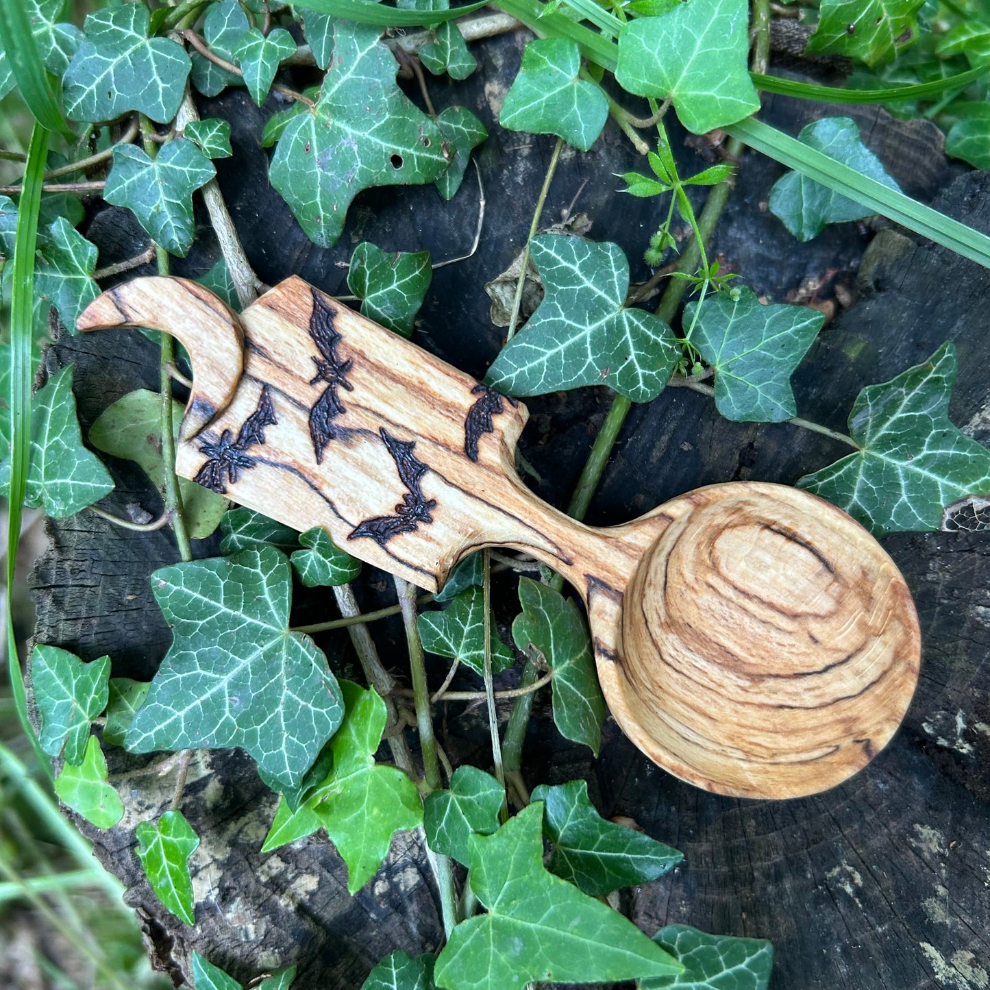Bats Beneath The Moon ~ Coffee Scoop ~ Spalted Beech