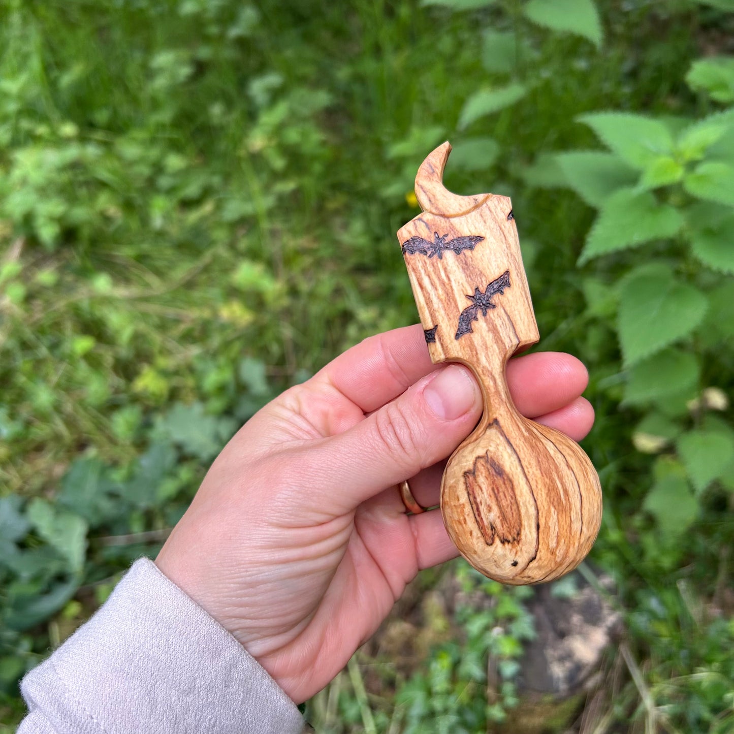 Bats Beneath The Moon ~ Coffee Scoop ~ Spalted Beech