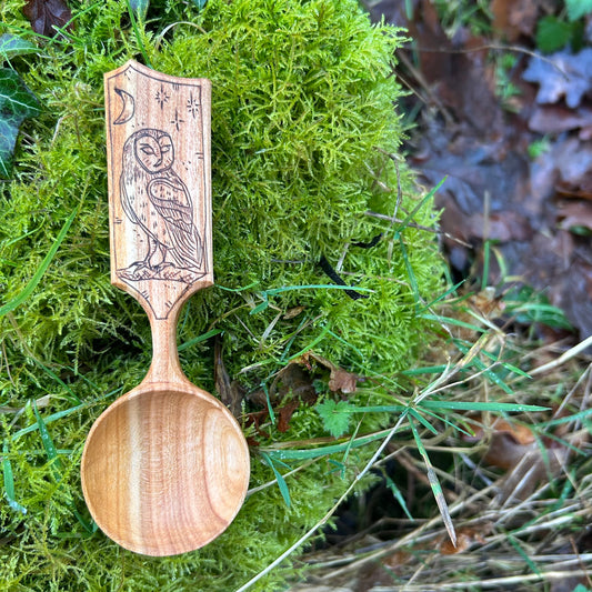 Moonlit Barn Owl ~ Scoop ~ Cherry Wood