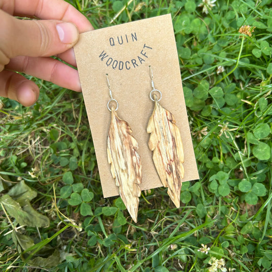 Feather Earrings ~ Spalted Beech (large)