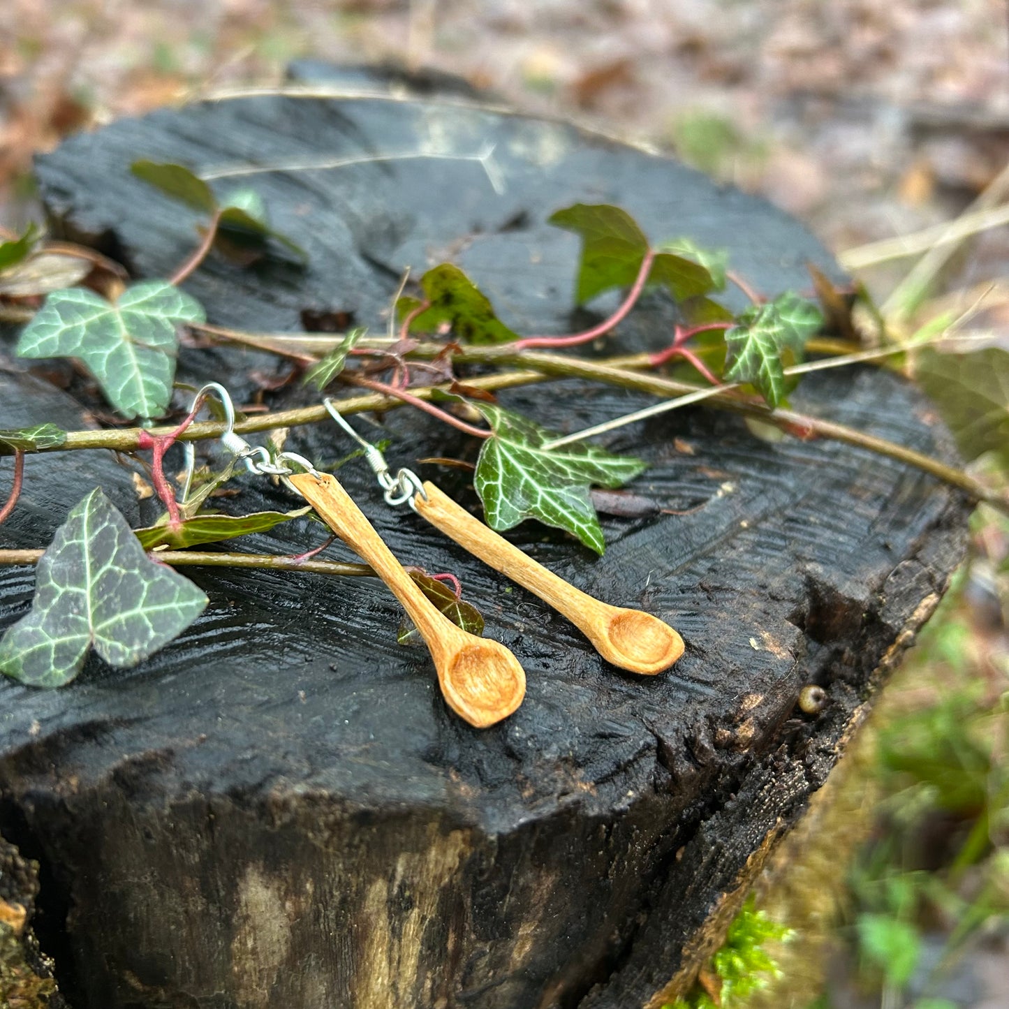 Tiny Spoon Earrings ~ Cherry Wood