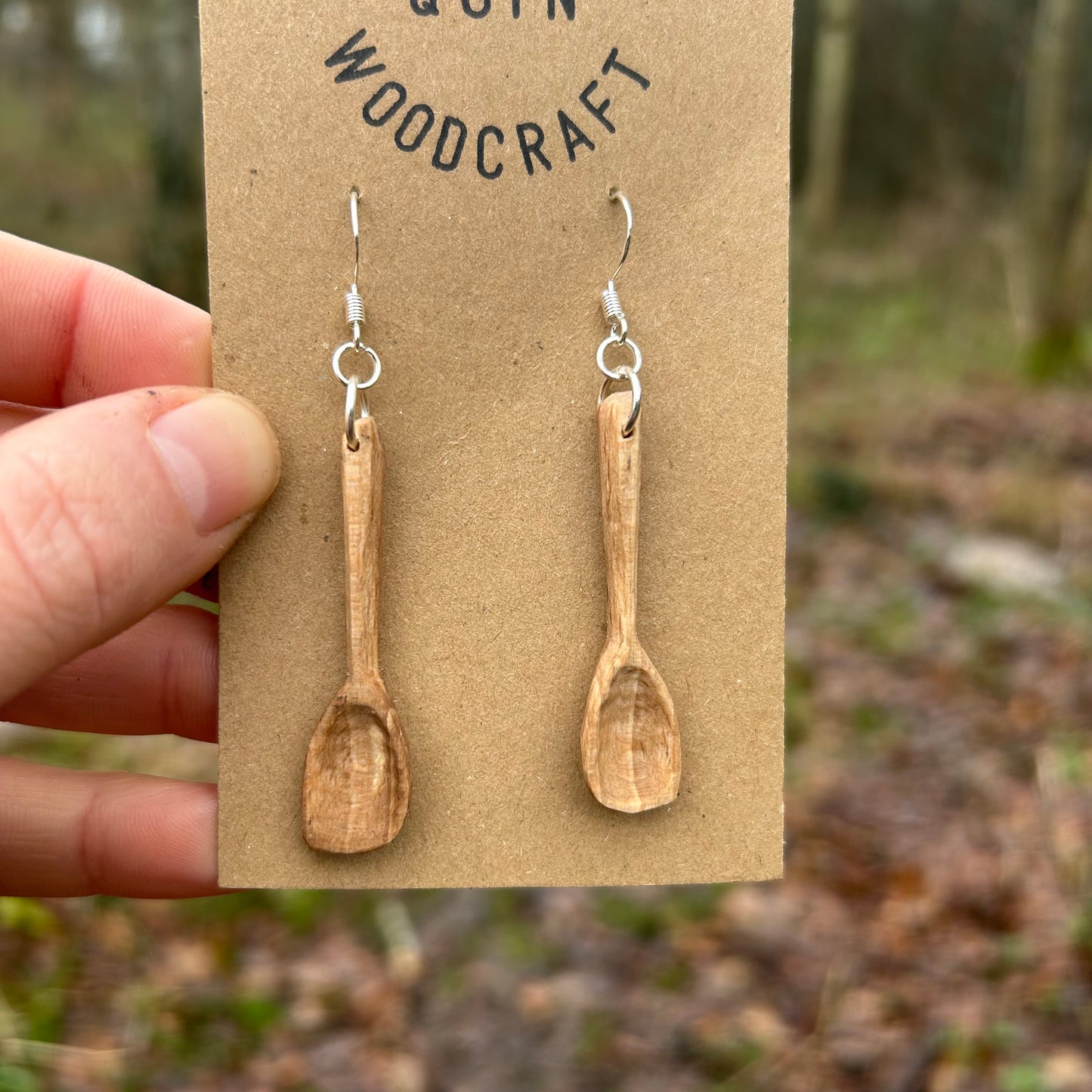 Tiny Spoon Earrings - Beech