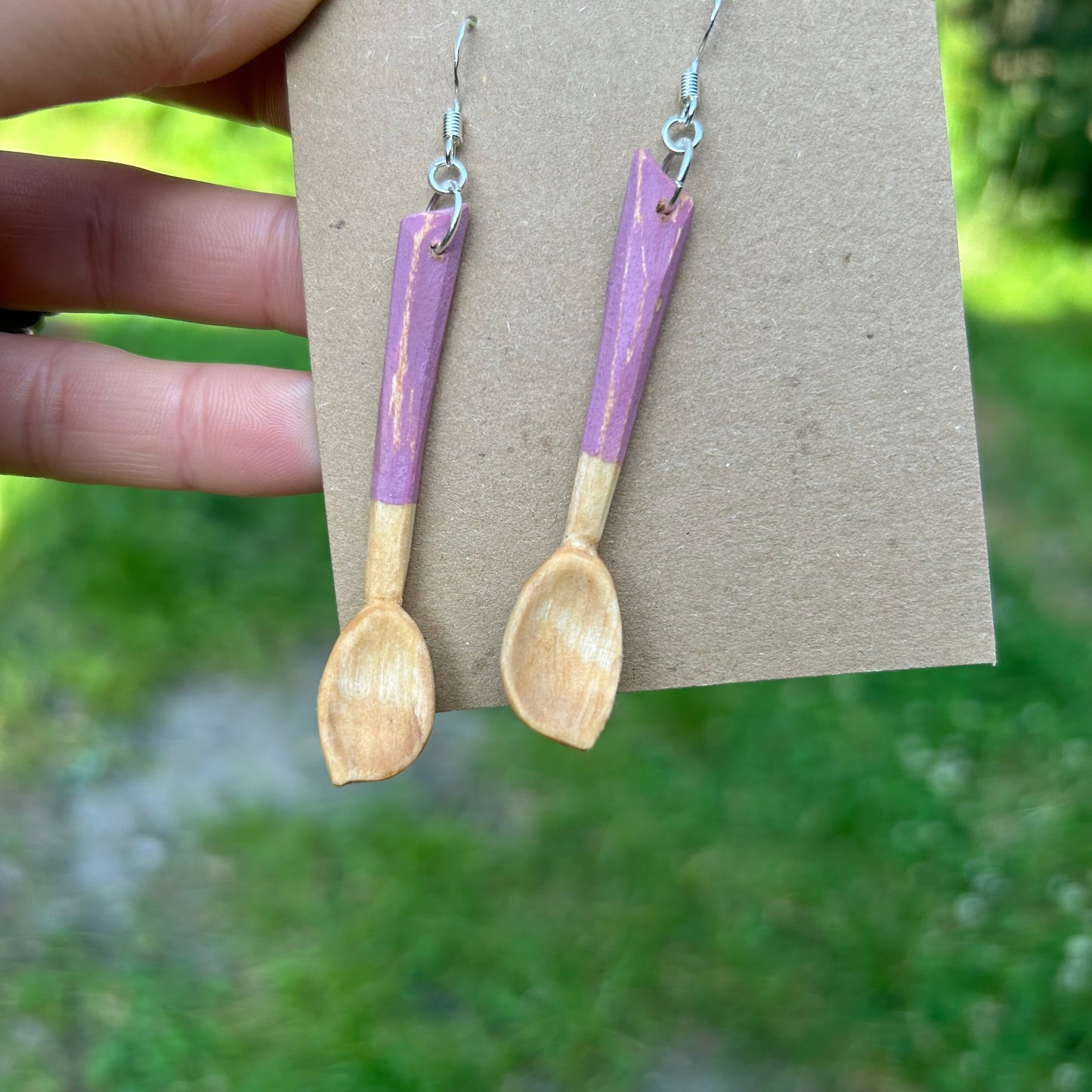 Tiny Spoon Earrings ~ Silver Birch (Pink)