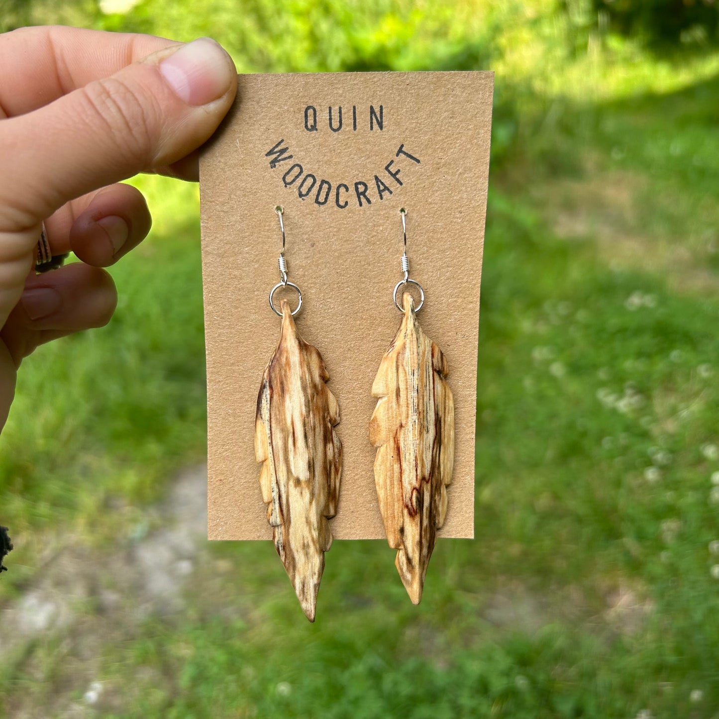 Feather Earrings ~ Spalted Beech (large)