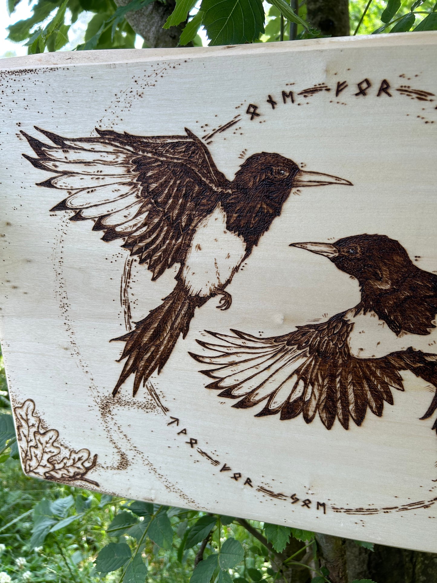 Two For Joy ~ Magpie Pyrography Wall Hanging