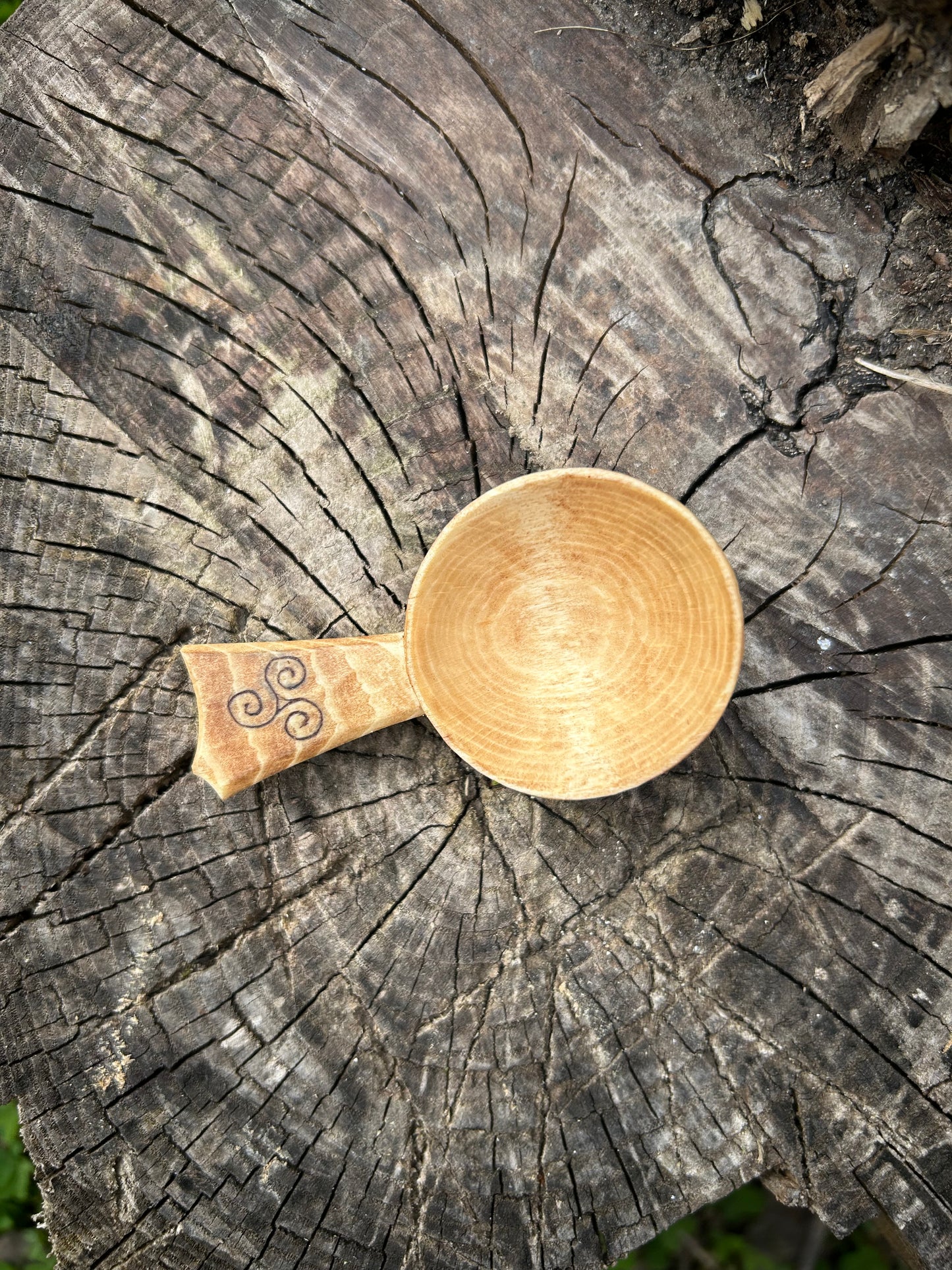 Celtic Caddy Spoon ~ Triskelion ~ Beech Wood