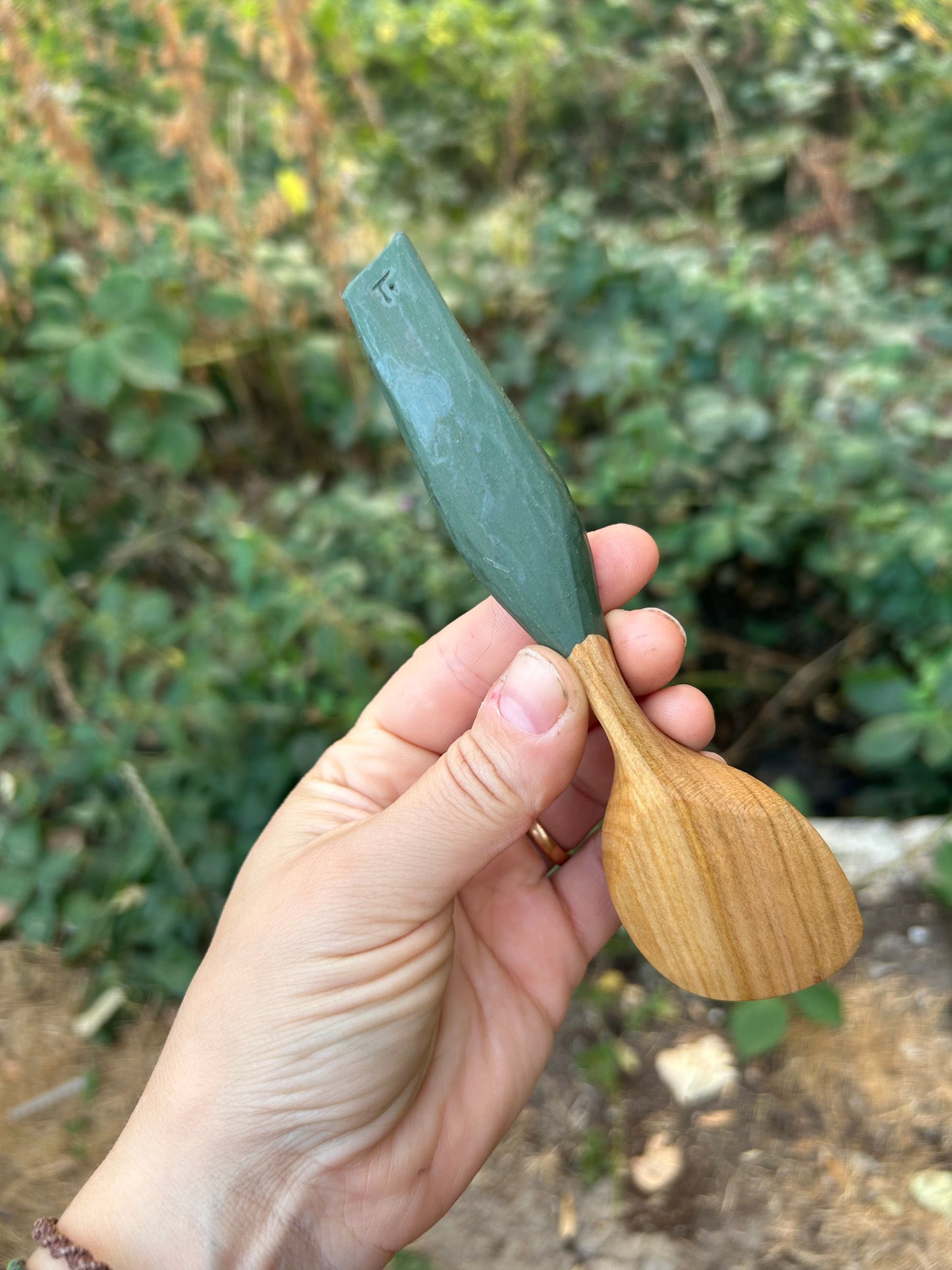 Deep Green ~ Eating Spoon ~ Cherry Wood