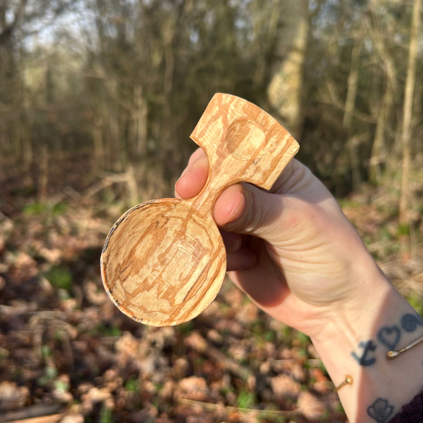 ~ Circles ~ Small Caddy Spoon ~ Spalted Beech