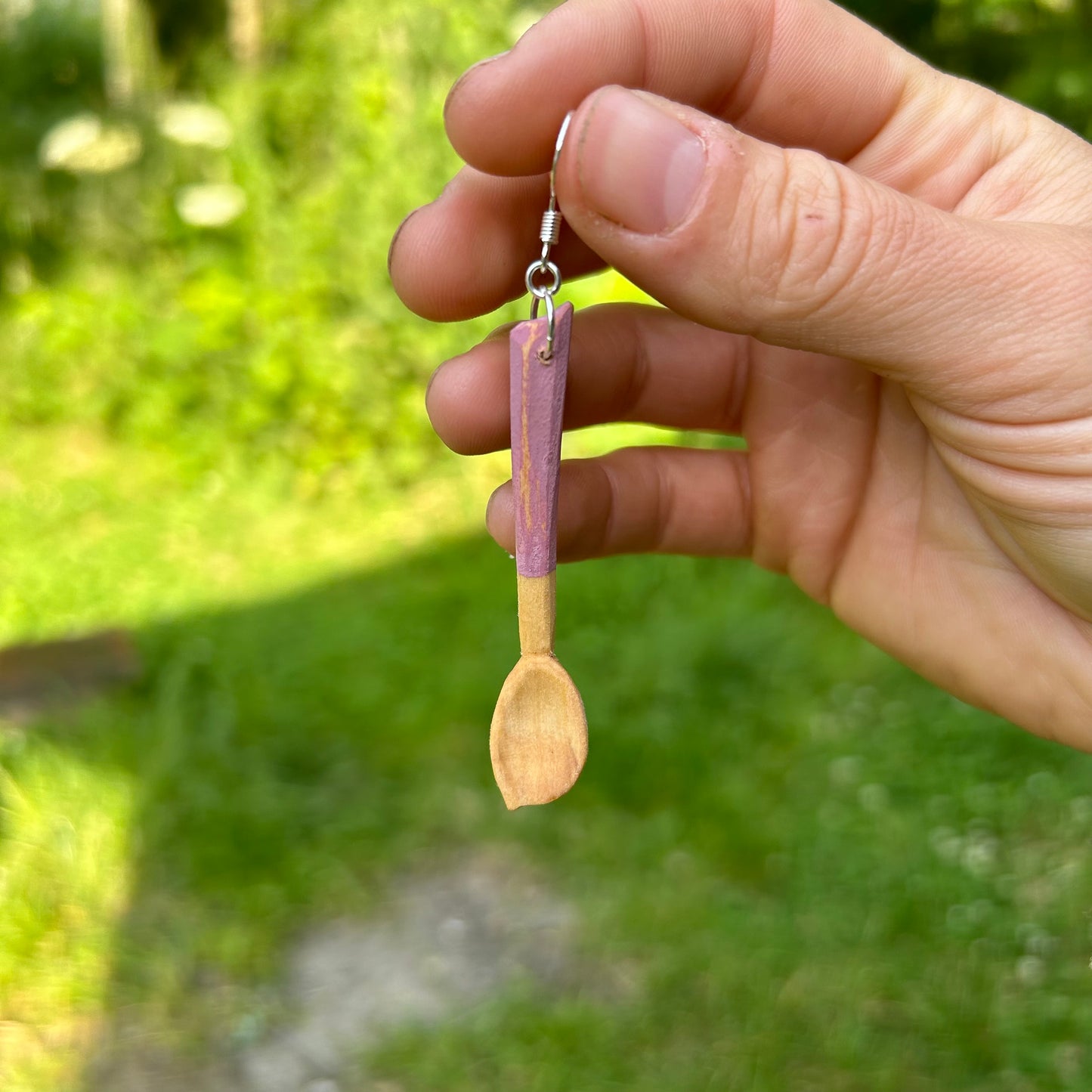 Tiny Spoon Earrings ~ Silver Birch (Pink)