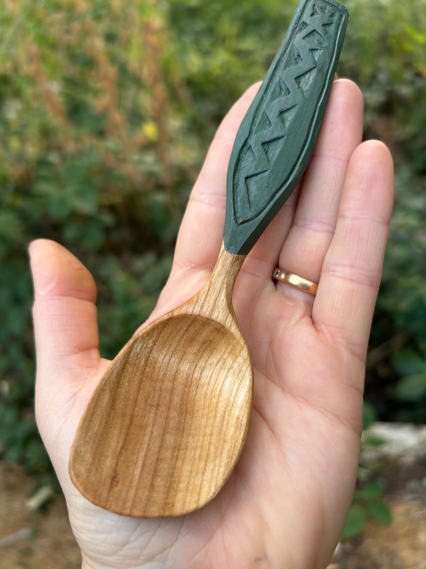 Deep Green ~ Eating Spoon ~ Cherry Wood