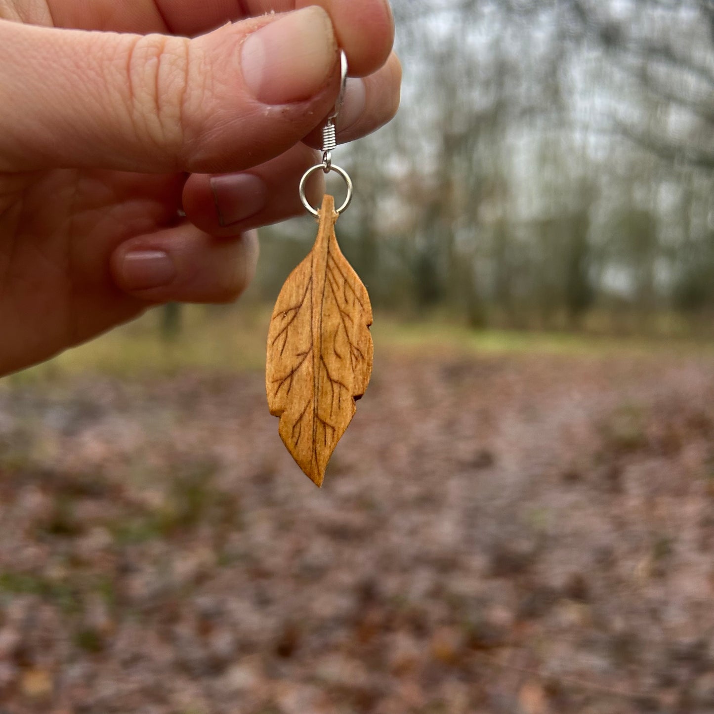 Leaf Earrings ~ Cherry Wood