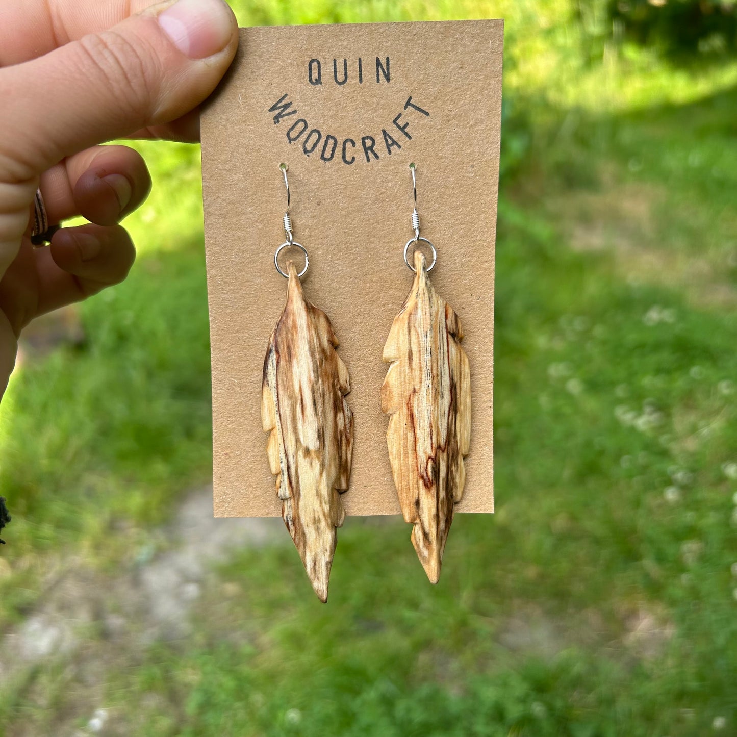 Feather Earrings ~ Spalted Beech (large)