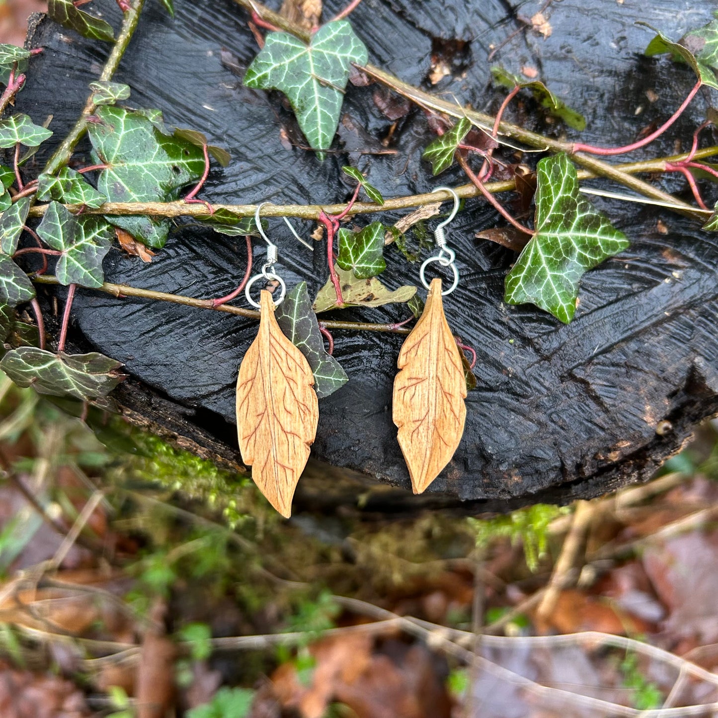 Leaf Earrings ~ Cherry Wood