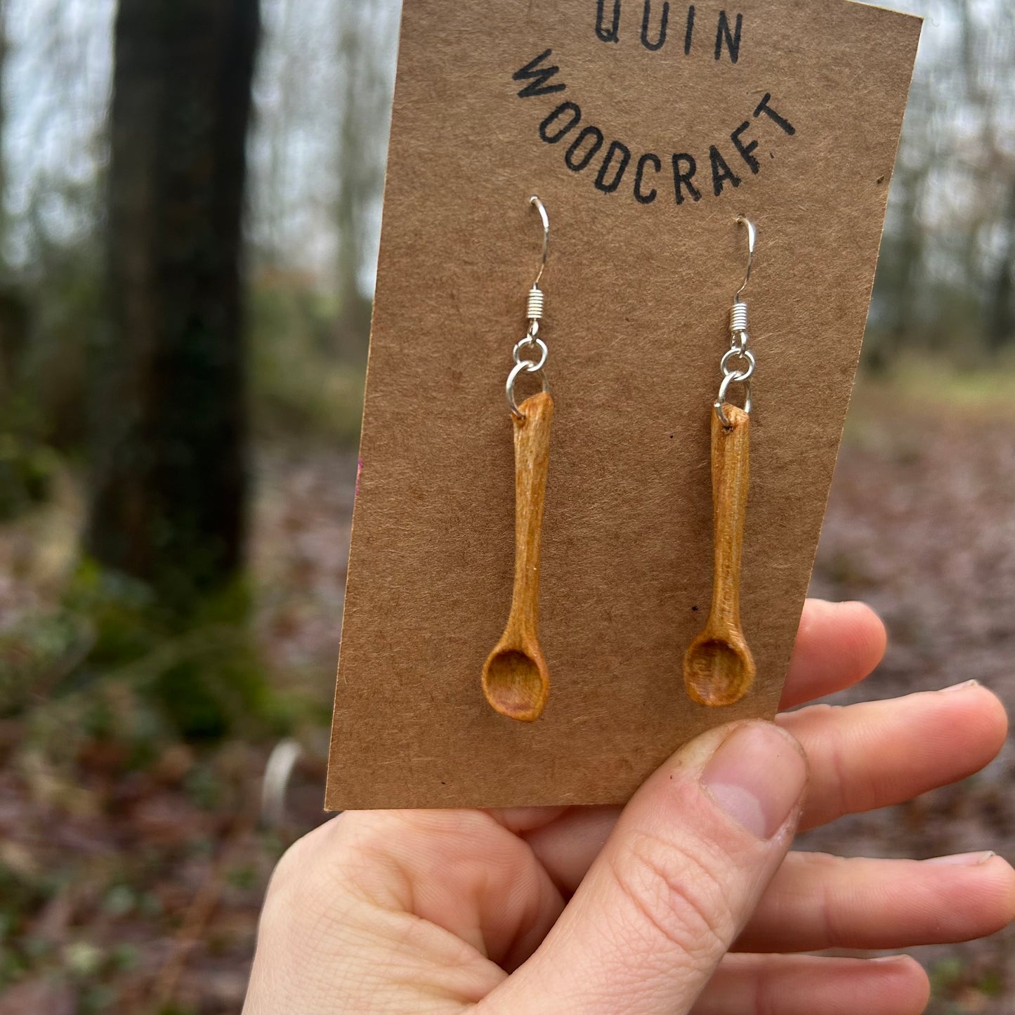 Tiny Spoon Earrings ~ Cherry Wood