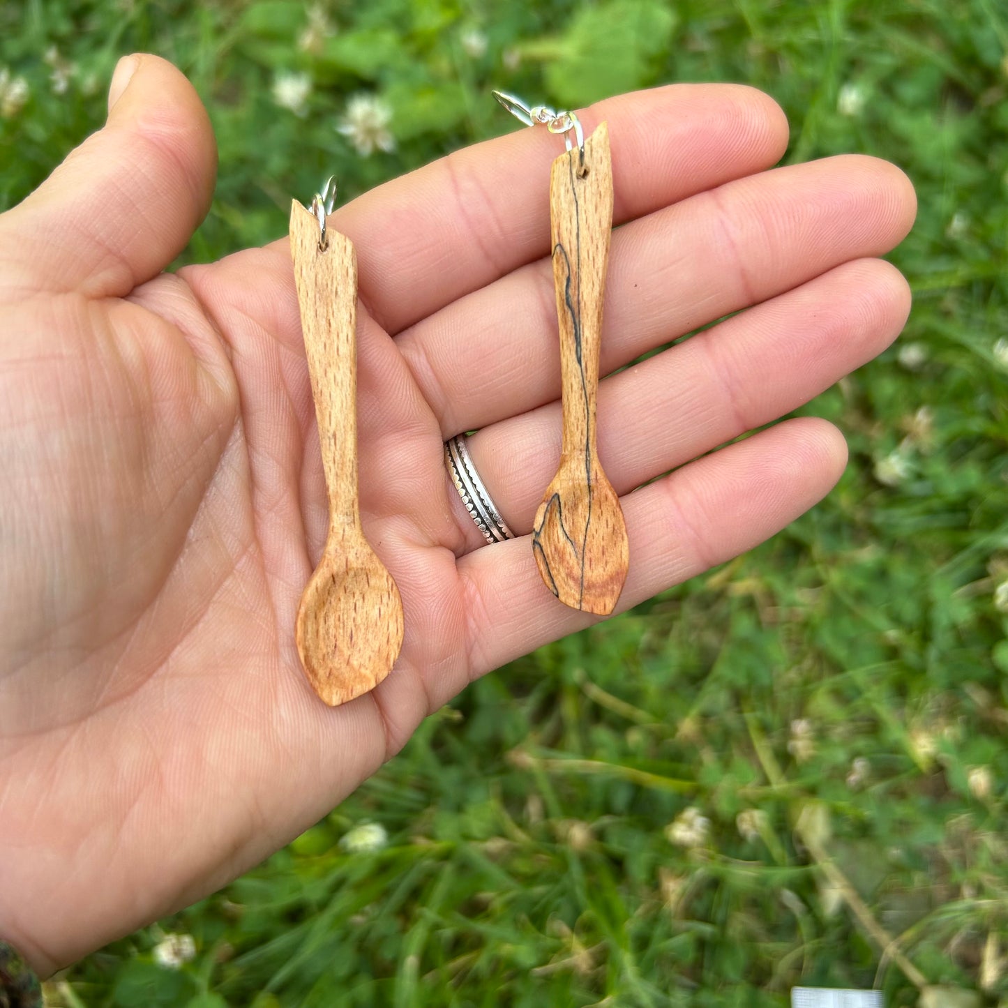 Tiny Spoon Earrings ~ Spalted Beech