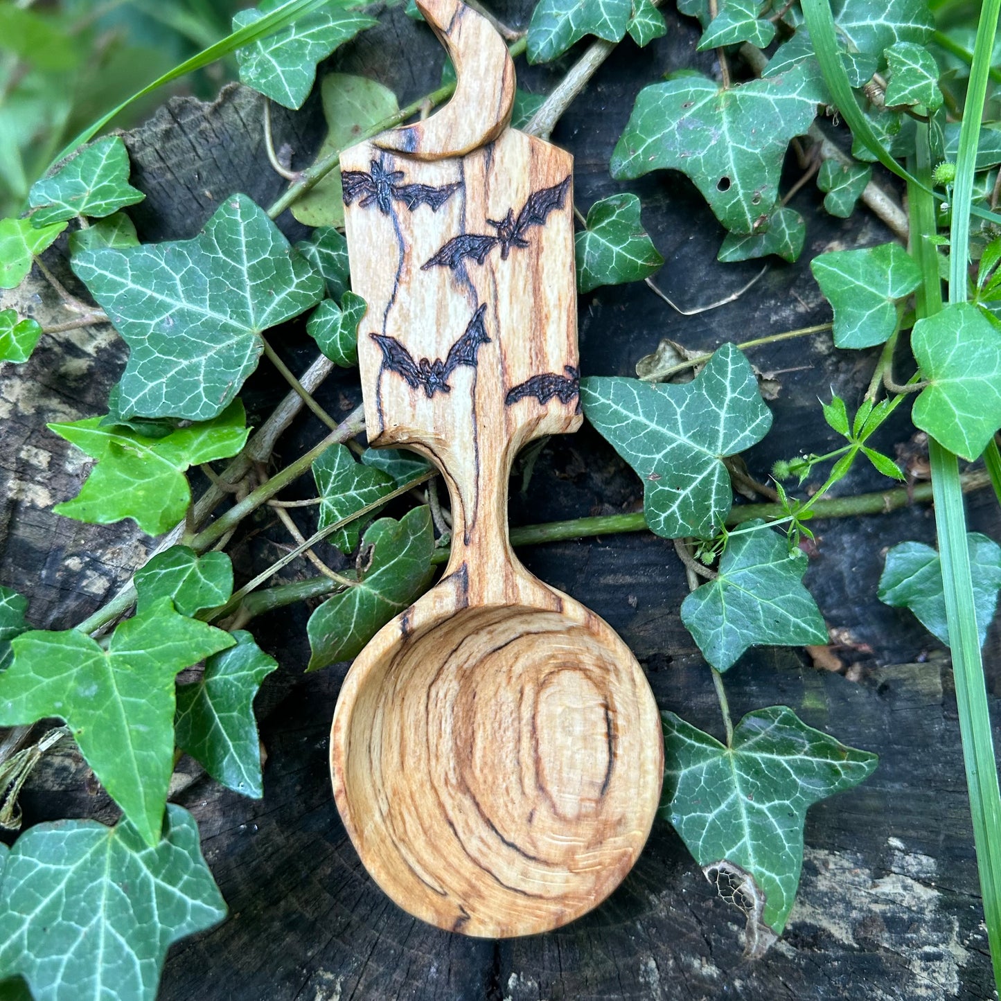 Bats Beneath The Moon ~ Coffee Scoop ~ Spalted Beech