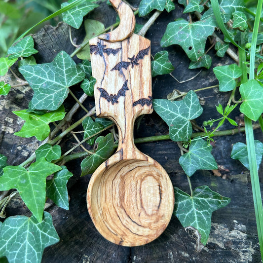 Bats Beneath The Moon ~ Coffee Scoop ~ Spalted Beech