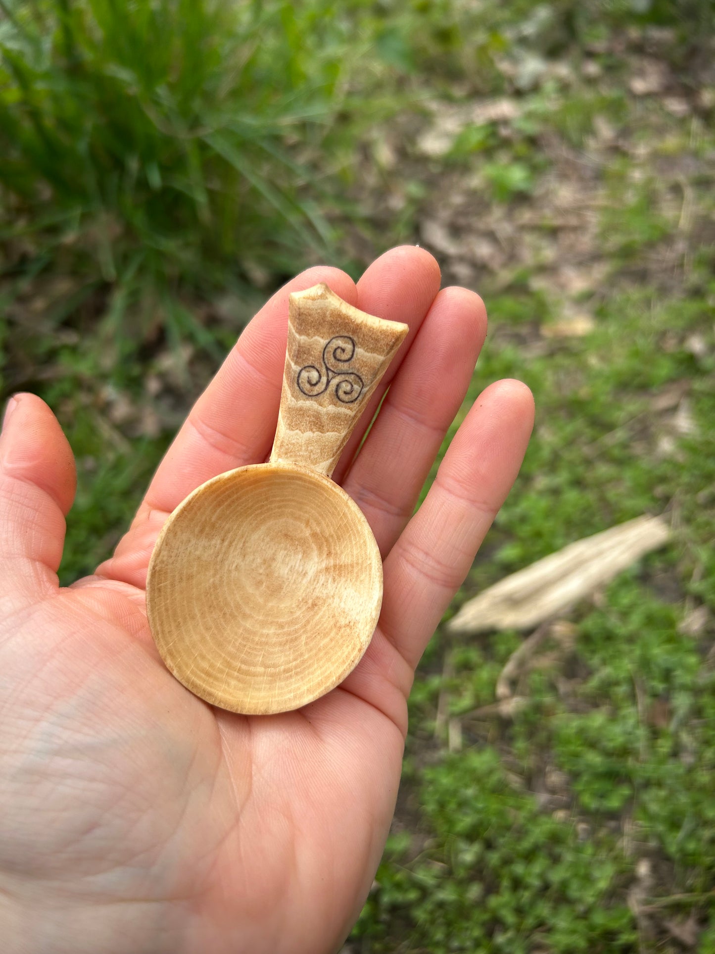 Celtic Caddy Spoon ~ Triskelion ~ Beech Wood