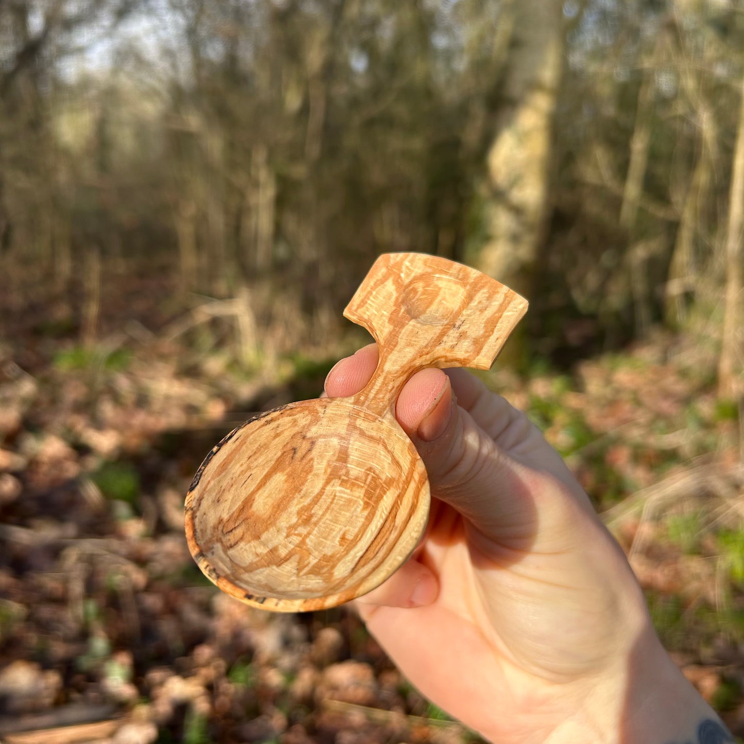 ~ Circles ~ Small Caddy Spoon ~ Spalted Beech