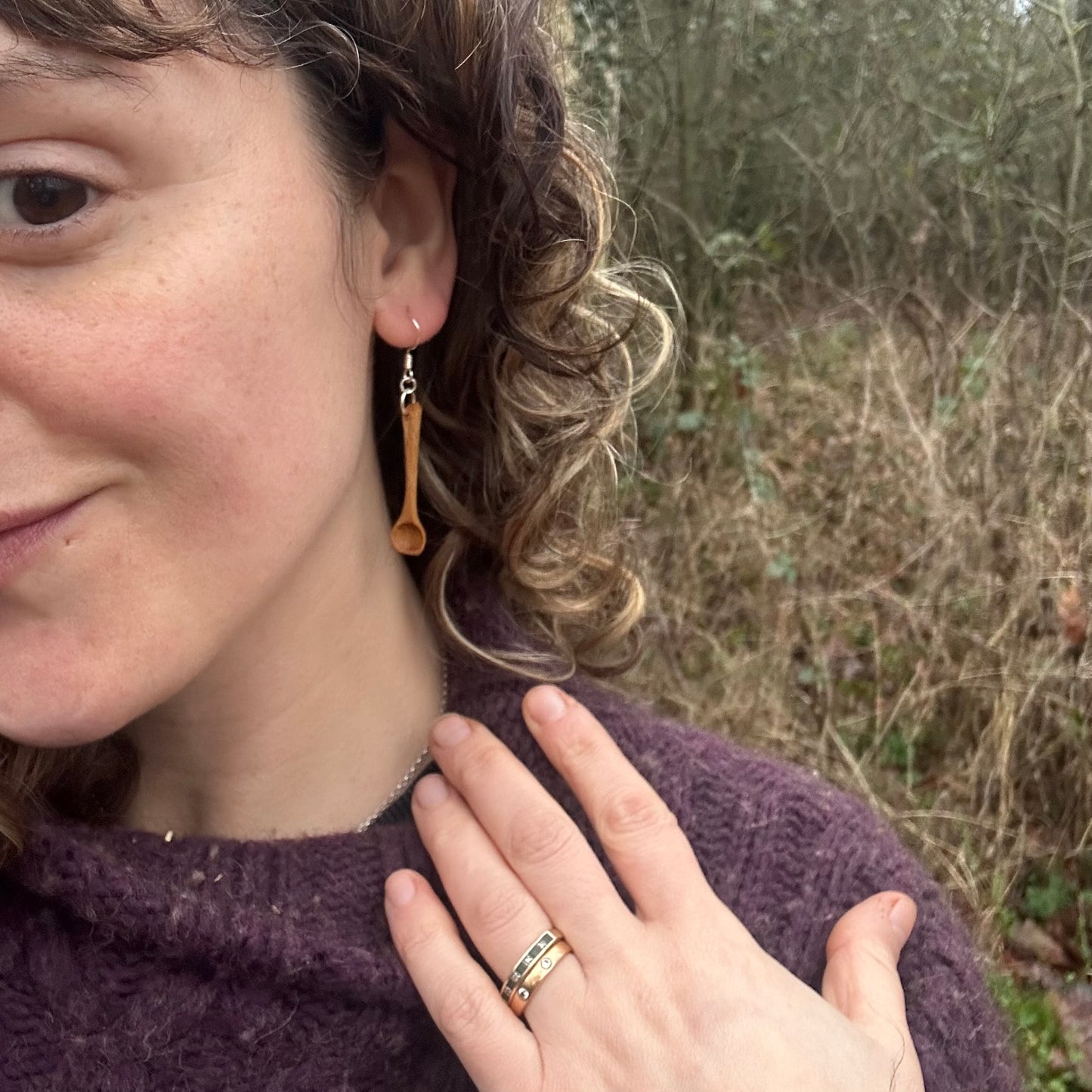 Tiny Spoon Earrings ~ Cherry Wood