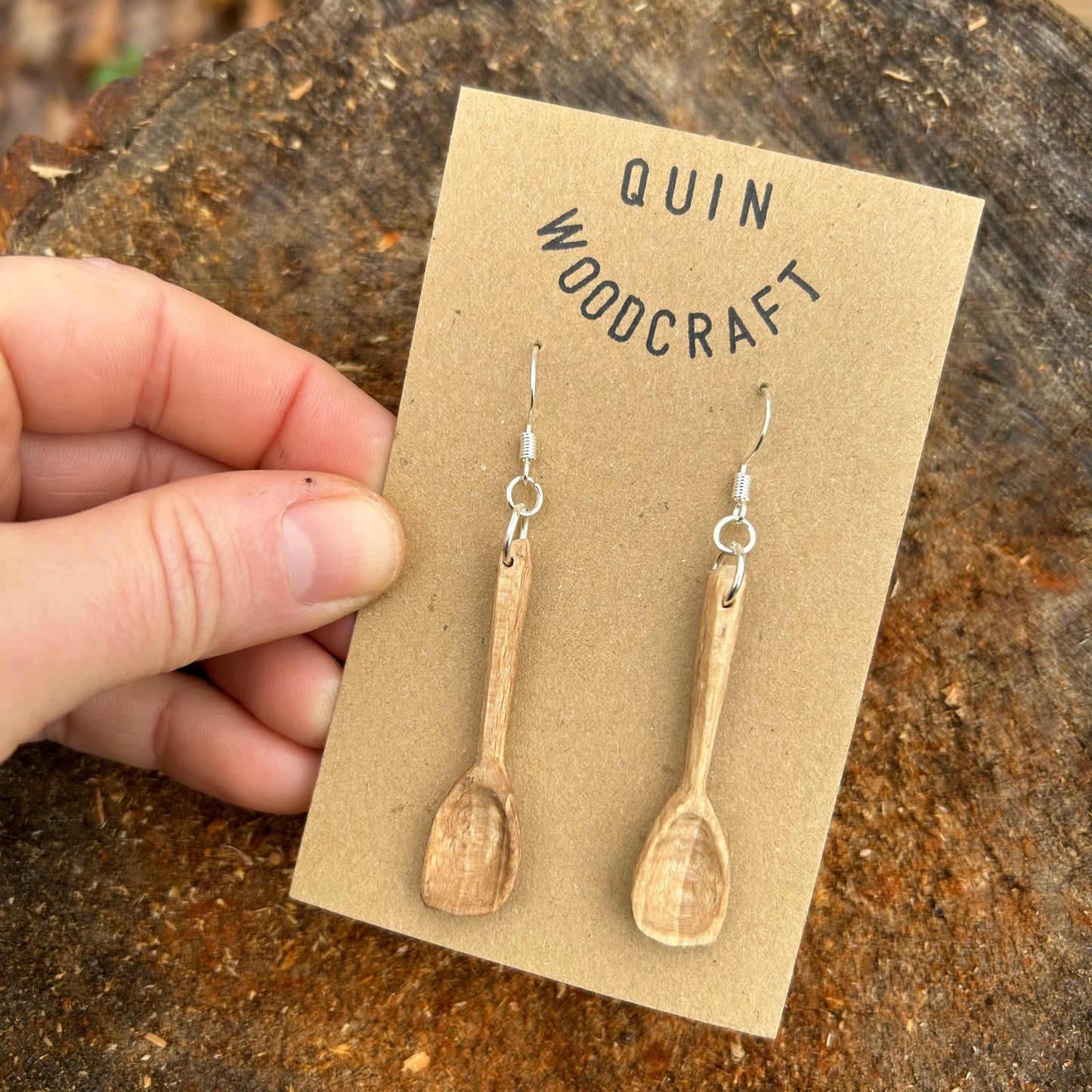 Tiny Spoon Earrings - Beech