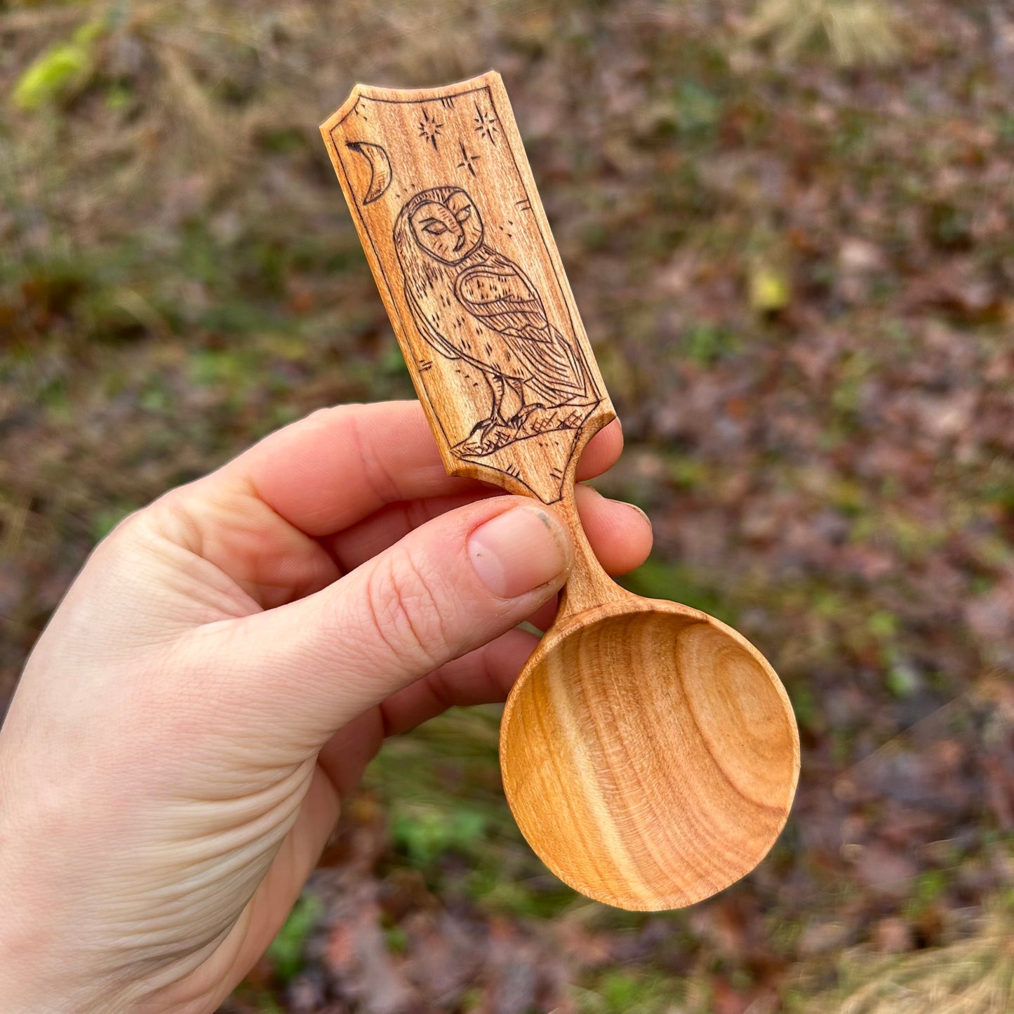 Moonlit Barn Owl ~ Scoop ~ Cherry Wood