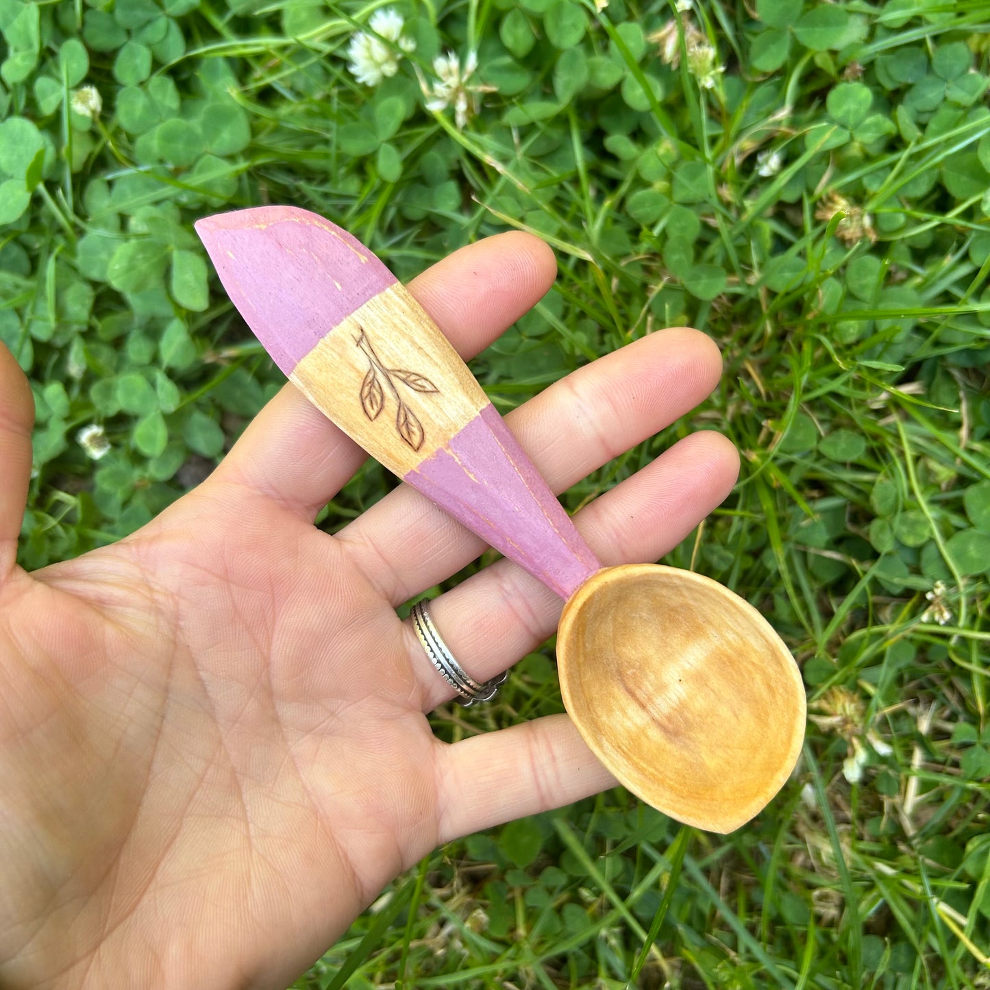 Pink Leaf Coffee Scoop ~ Silver Birch