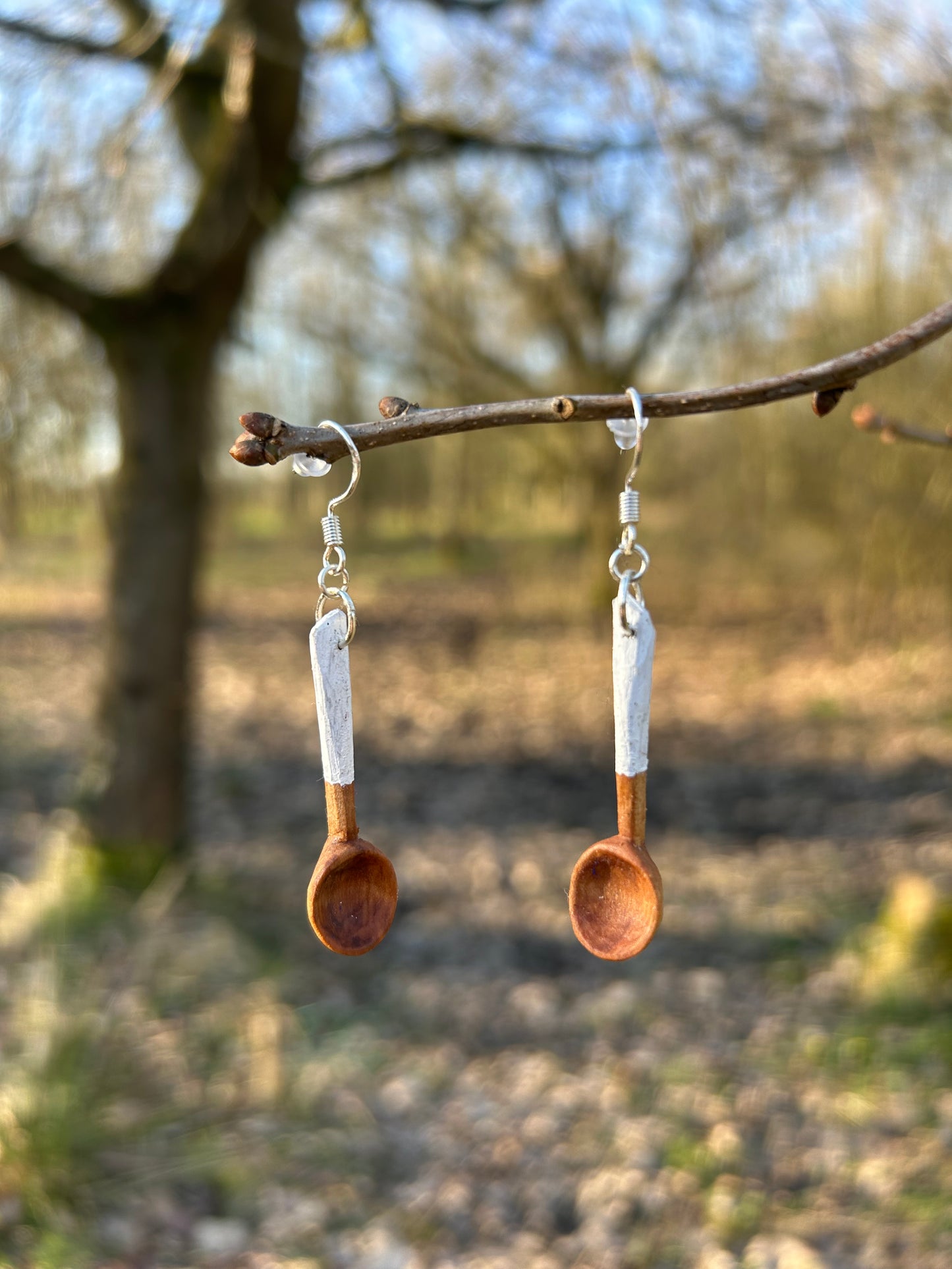 Tiny Spoon Earrings ~ White Cherry