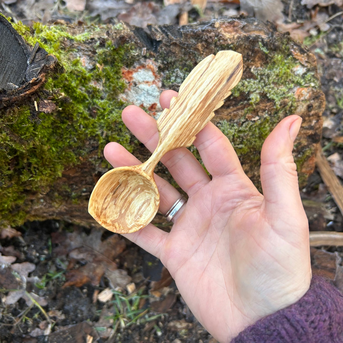 A-symmetrical Feather Scoop ~ Spalted Beech