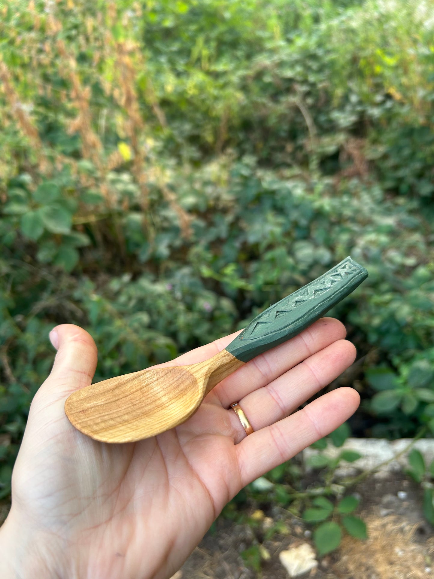 Deep Green ~ Eating Spoon ~ Cherry Wood