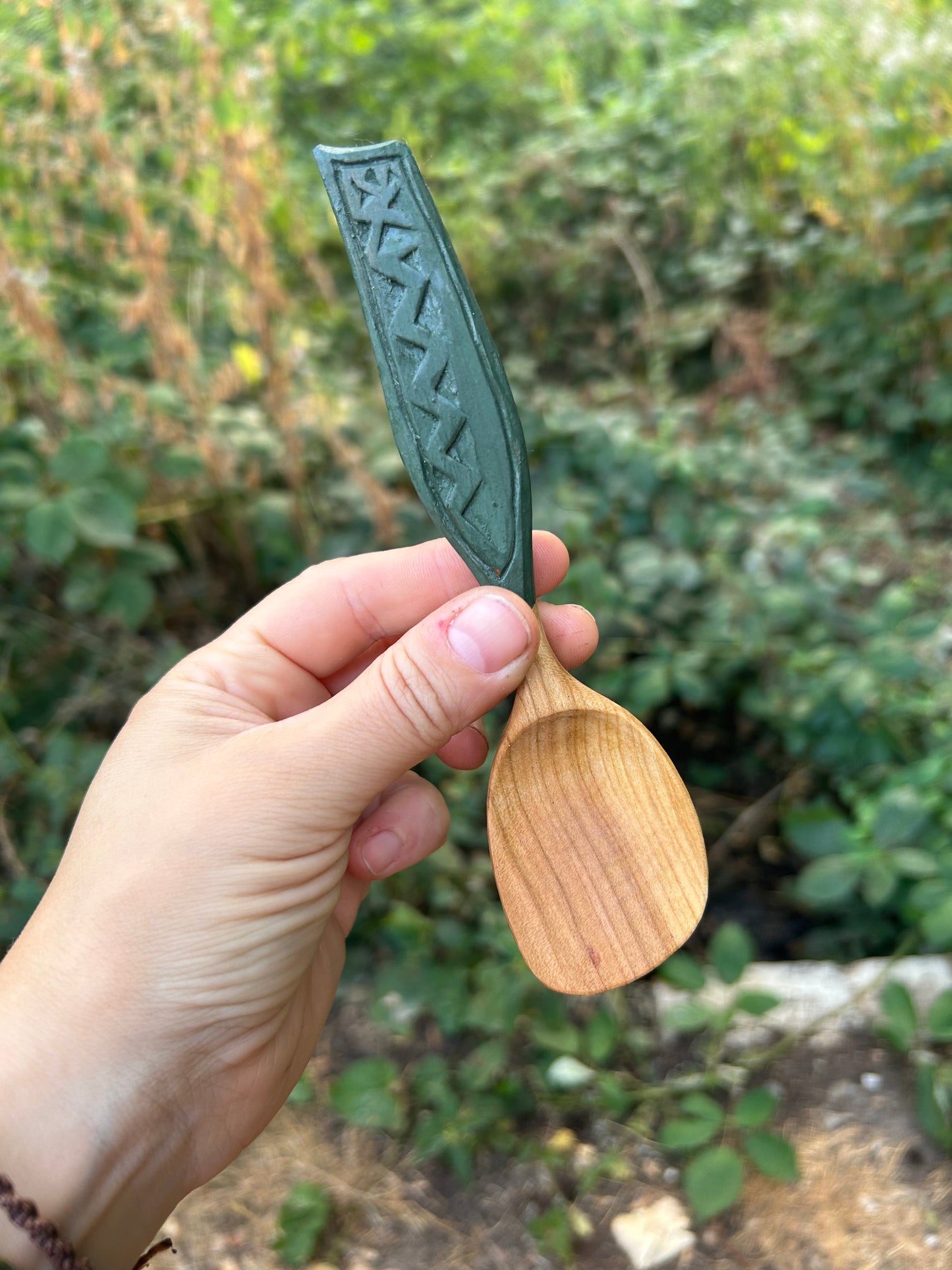 Deep Green ~ Eating Spoon ~ Cherry Wood