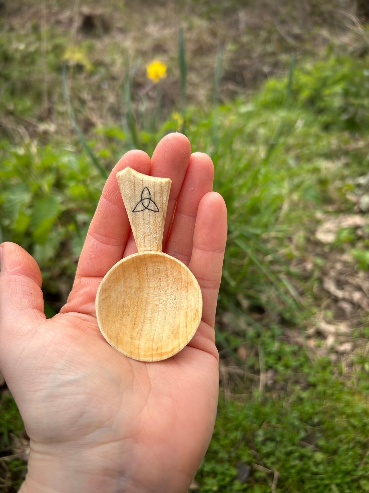 Celtic Caddy Spoon ~ Triquertra ~ Cherry Wood