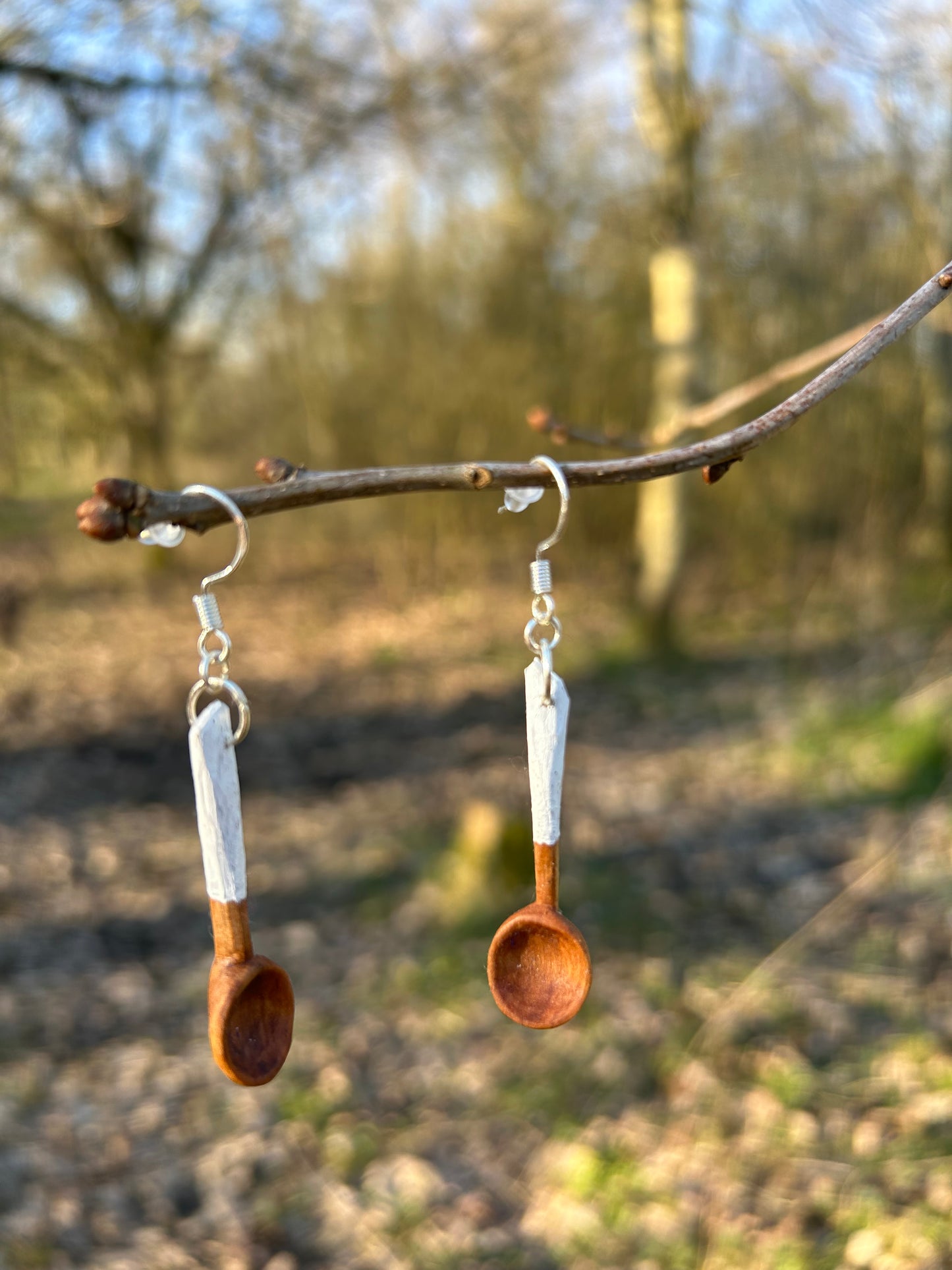 Tiny Spoon Earrings ~ White Cherry