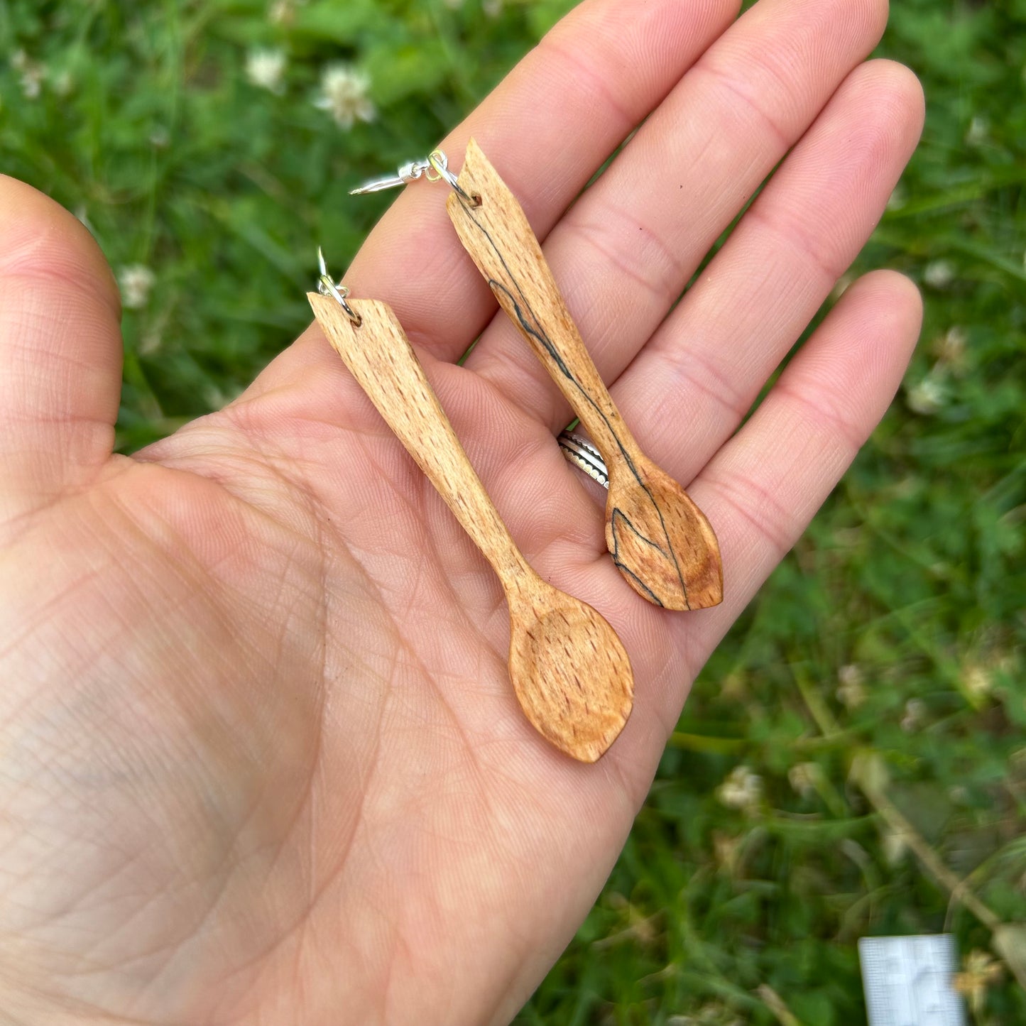 Tiny Spoon Earrings ~ Spalted Beech