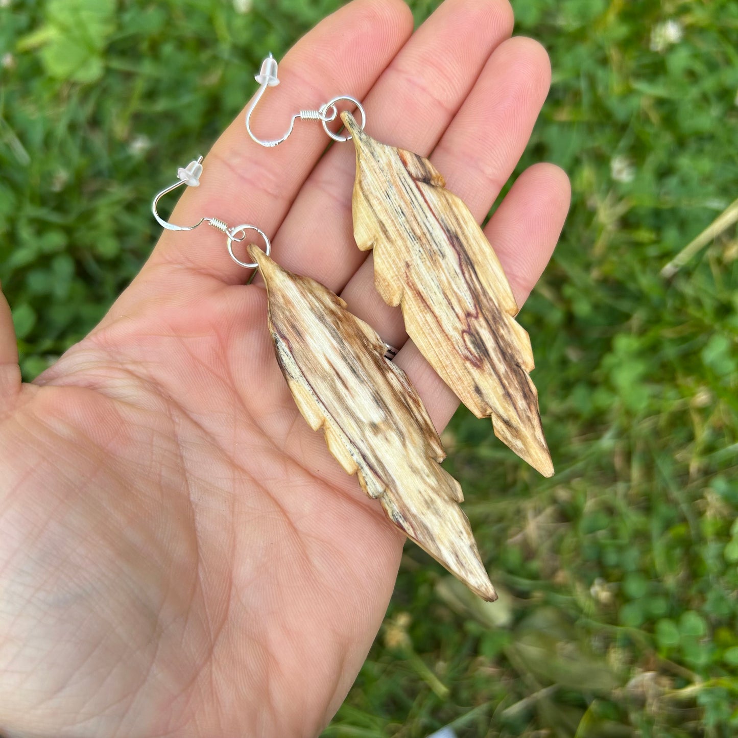 Feather Earrings ~ Spalted Beech (large)