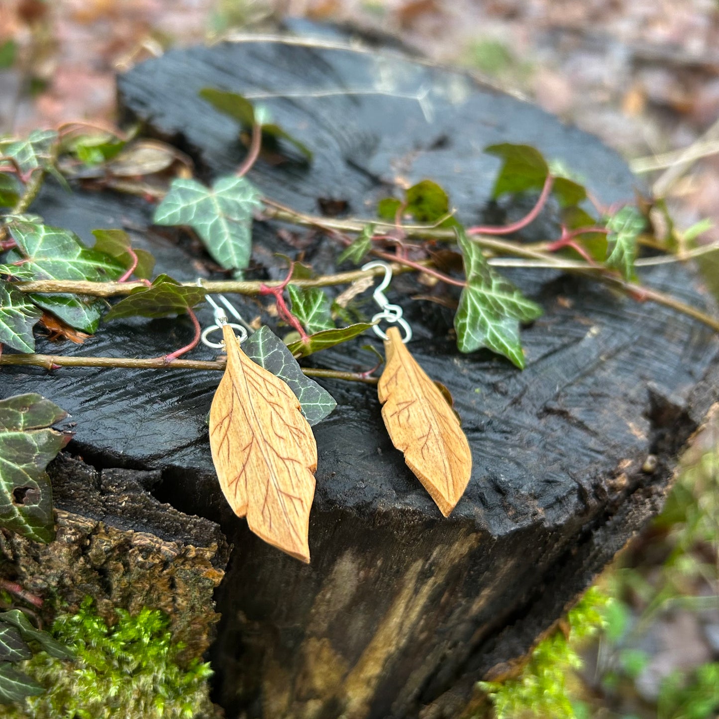 Leaf Earrings ~ Cherry Wood