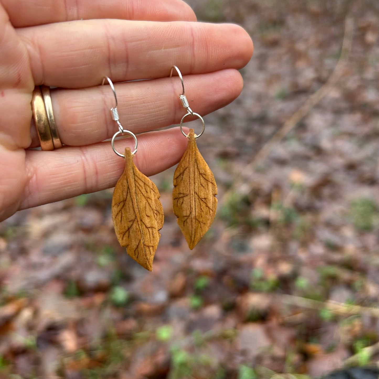 Leaf Earrings ~ Cherry Wood