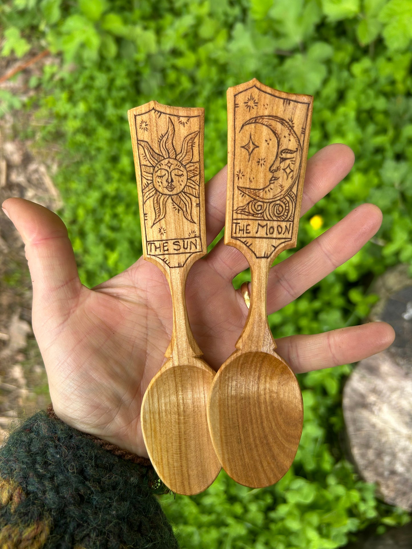 The Sun and The Moon ~ Set of Two ~ Cherry Wood
